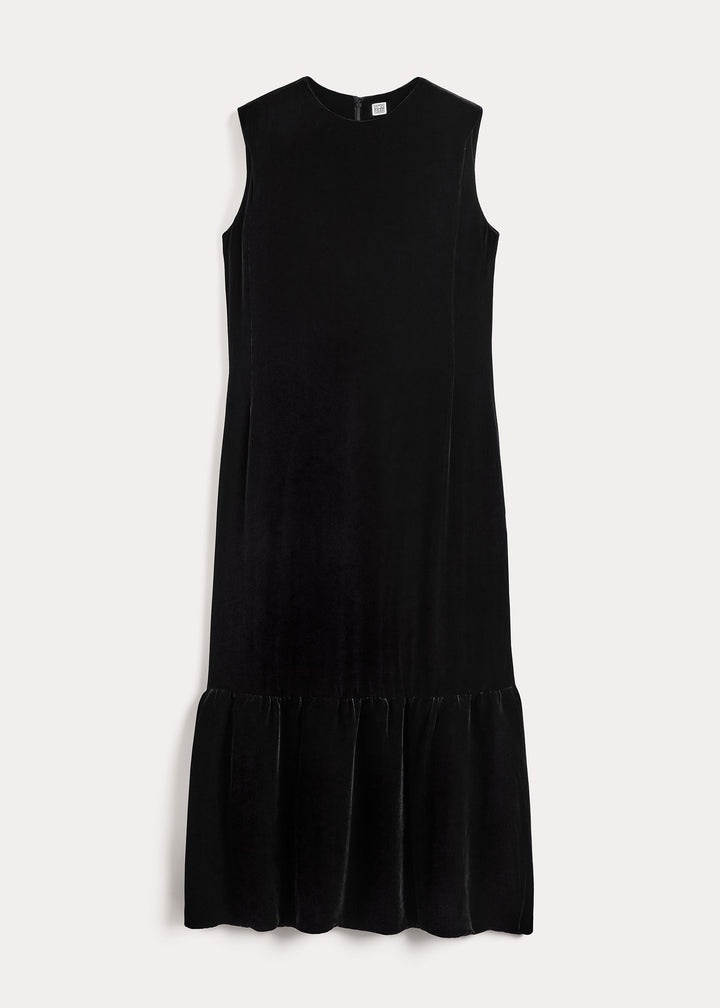 Gathered-hem velvet dress black - 1