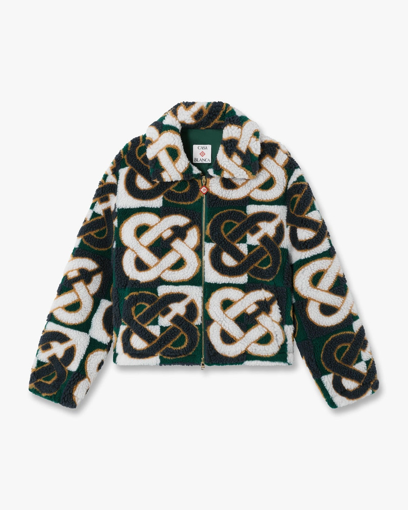 Green & Navy Check Monogram Fleece Jacket | Casablanca Paris 1