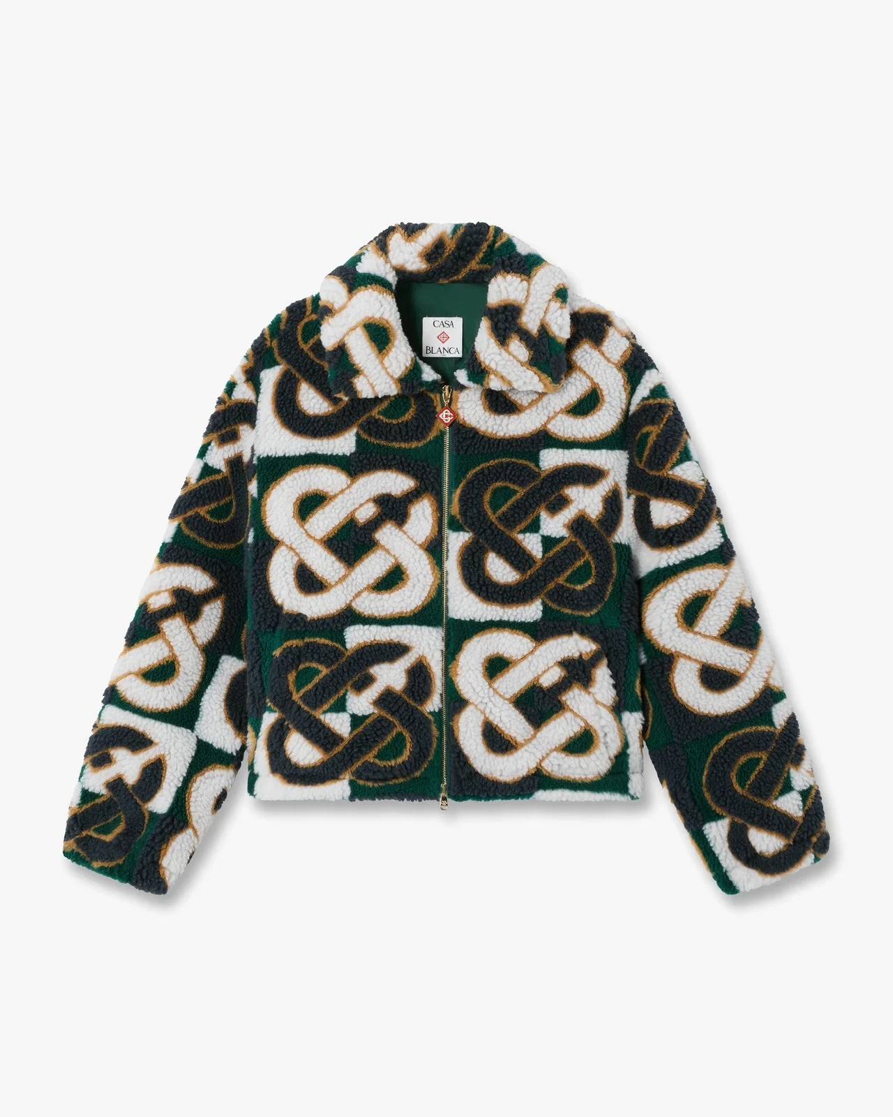 Green & Navy Check Monogram Fleece Jacket | Casablanca Paris - 1