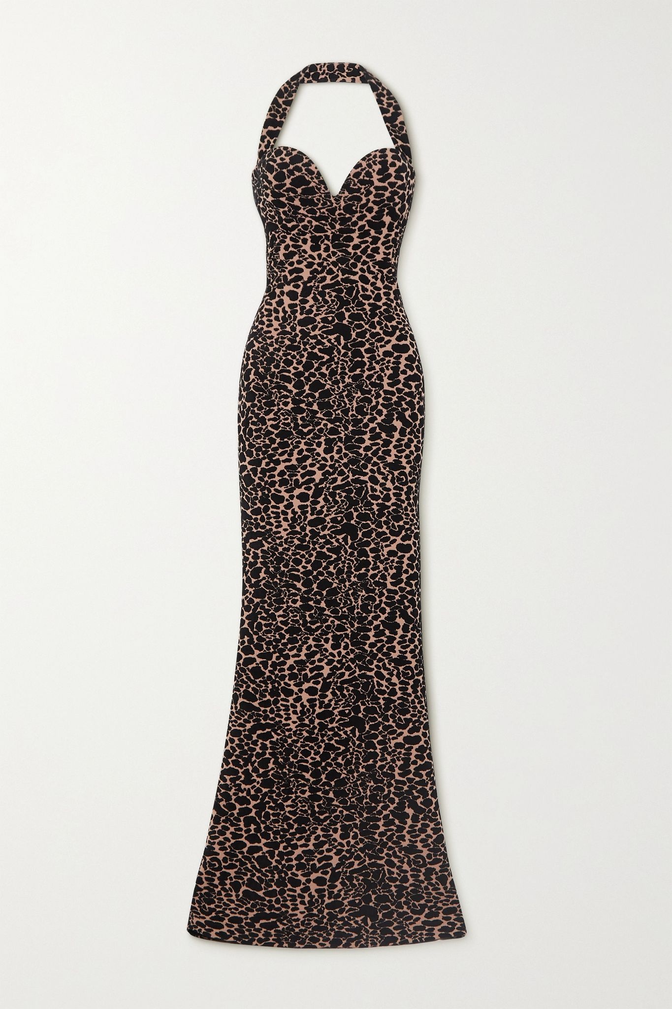 Leopard jacquard-knit halterneck gown - 1