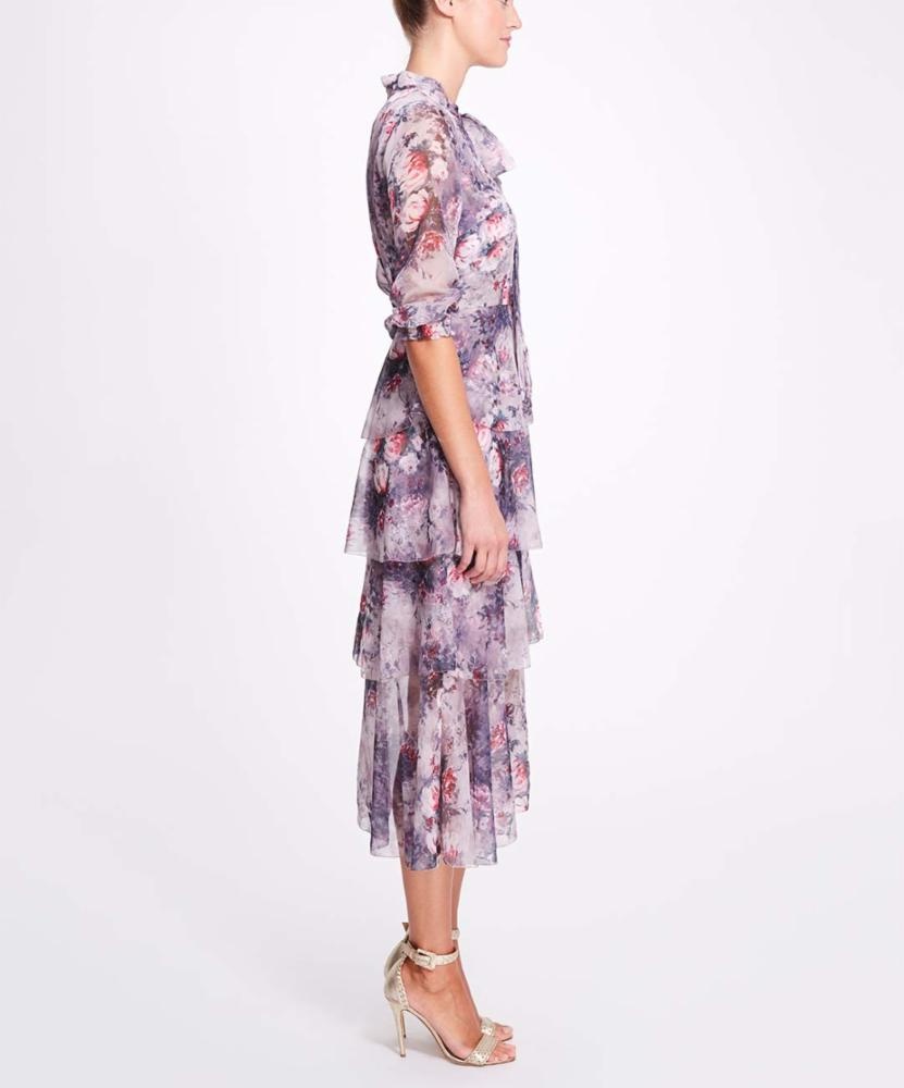 FLORAL PRINTED CHIFFON TIERED MIDI DRESS - 2