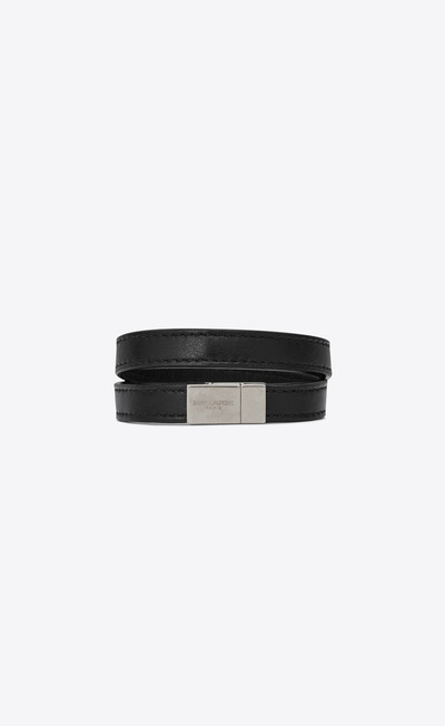 SAINT LAURENT opyum double wrap bracelet in leather and silver-toned metal outlook