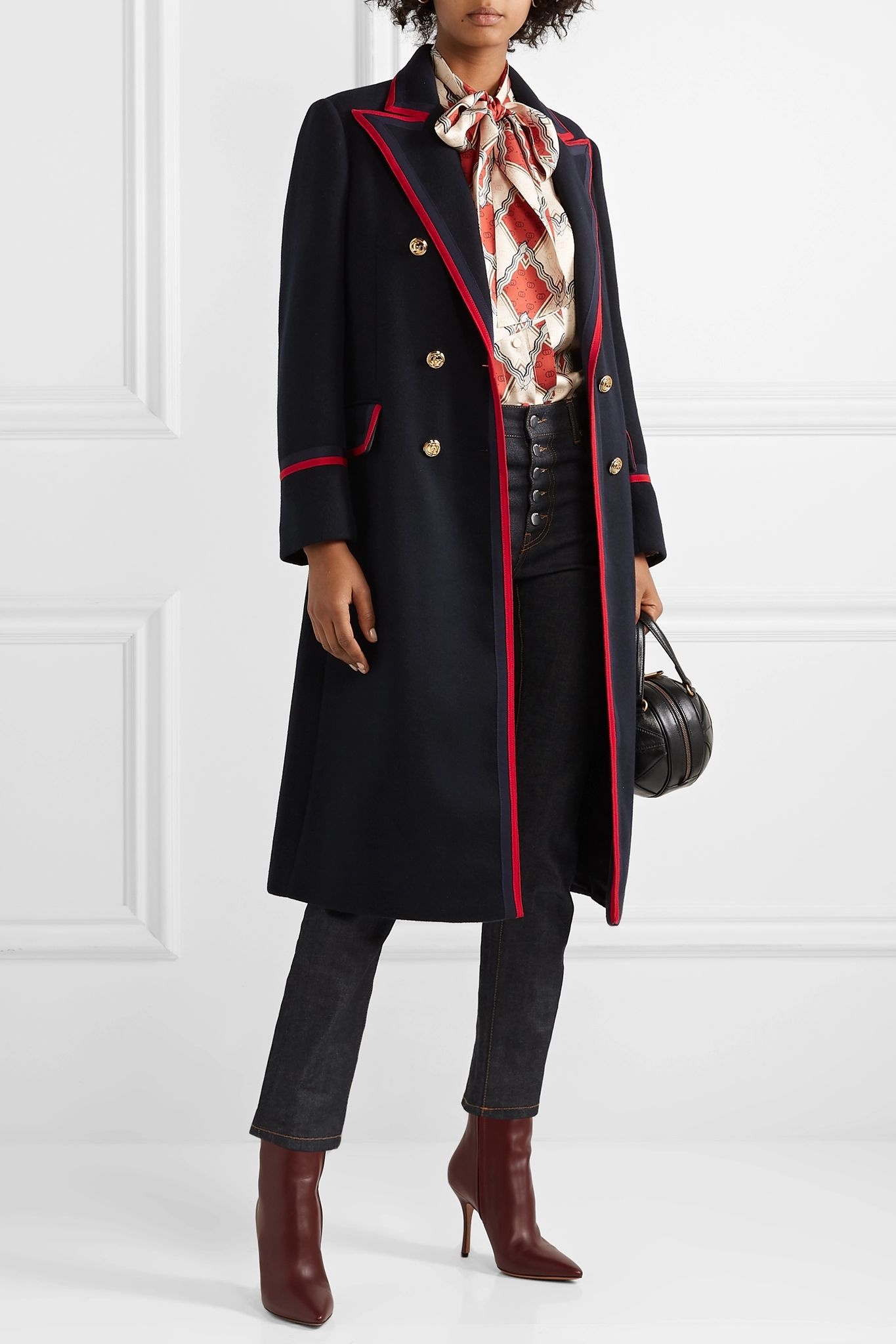 Grosgrain-trimmed wool-blend coat - 2