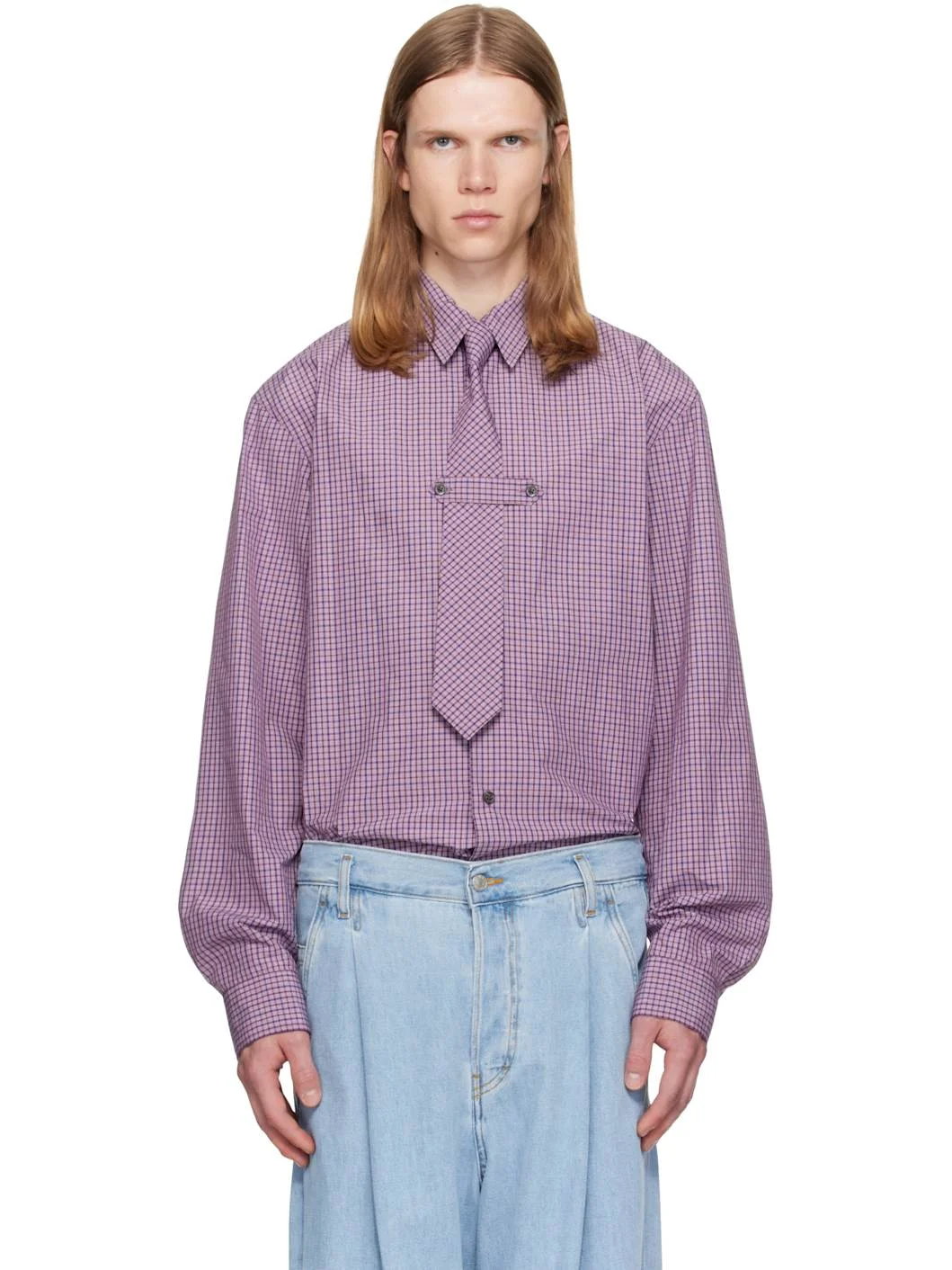 Purple Checkered Tie & Shirt - 1