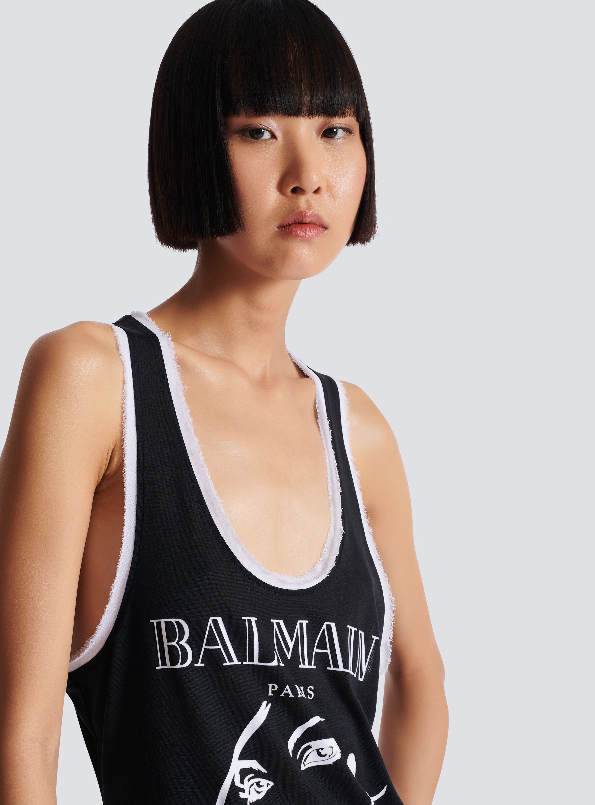 Flocked relaxed tank top with Balmain Beauty print - 7