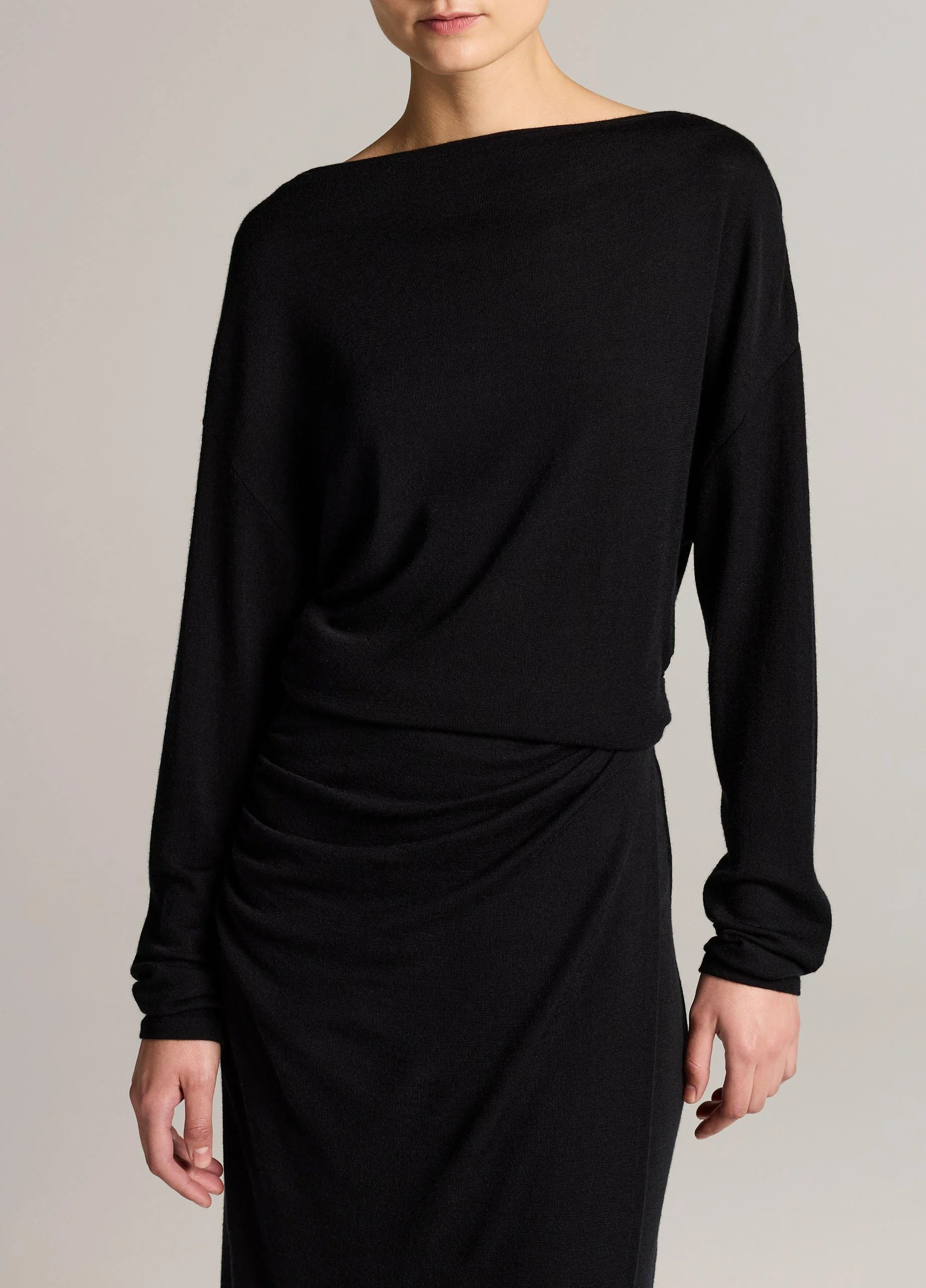 Draped Wool-Blend Slash-Neck Top - 1