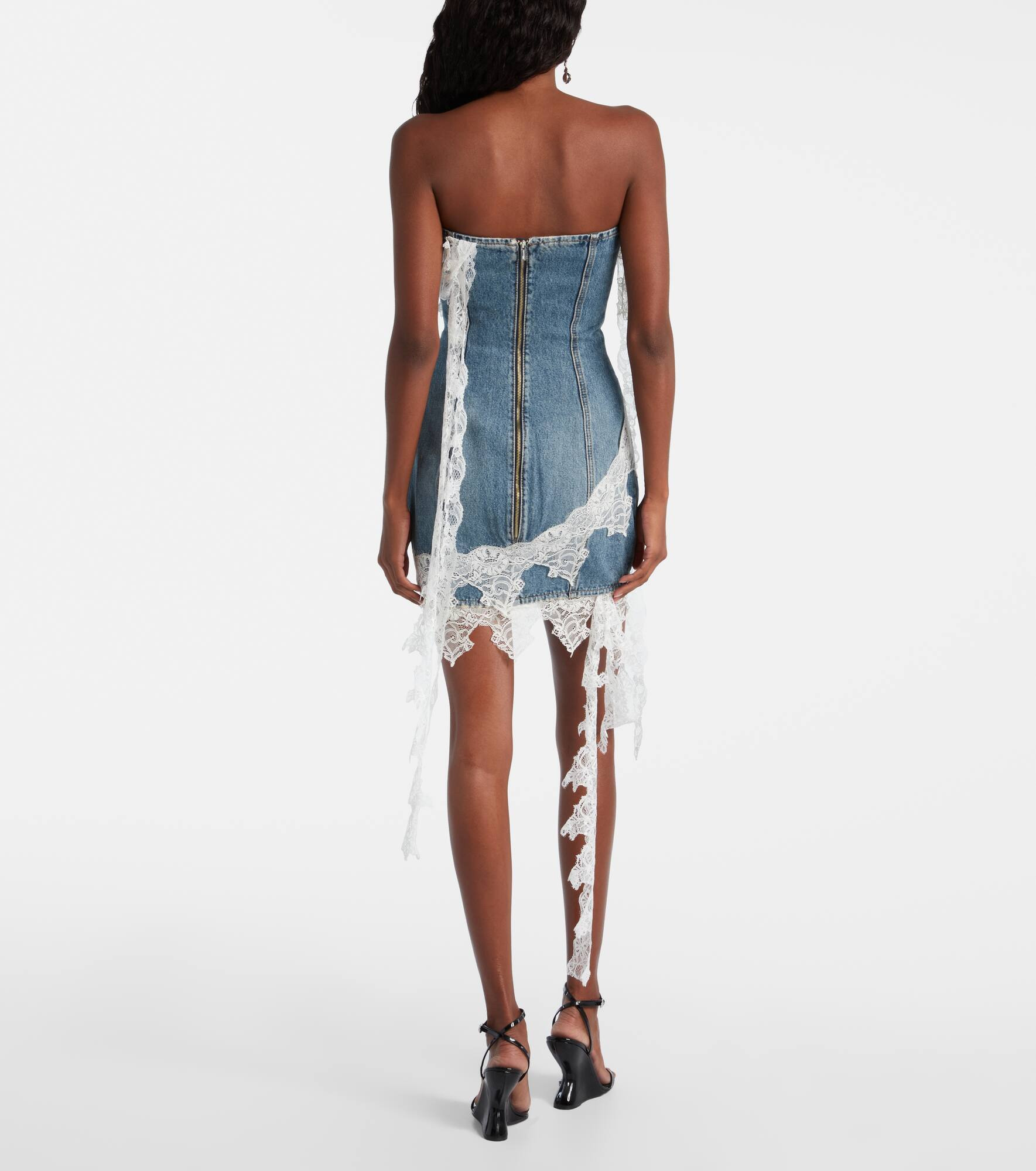Lace-trimmed denim minidress - 3