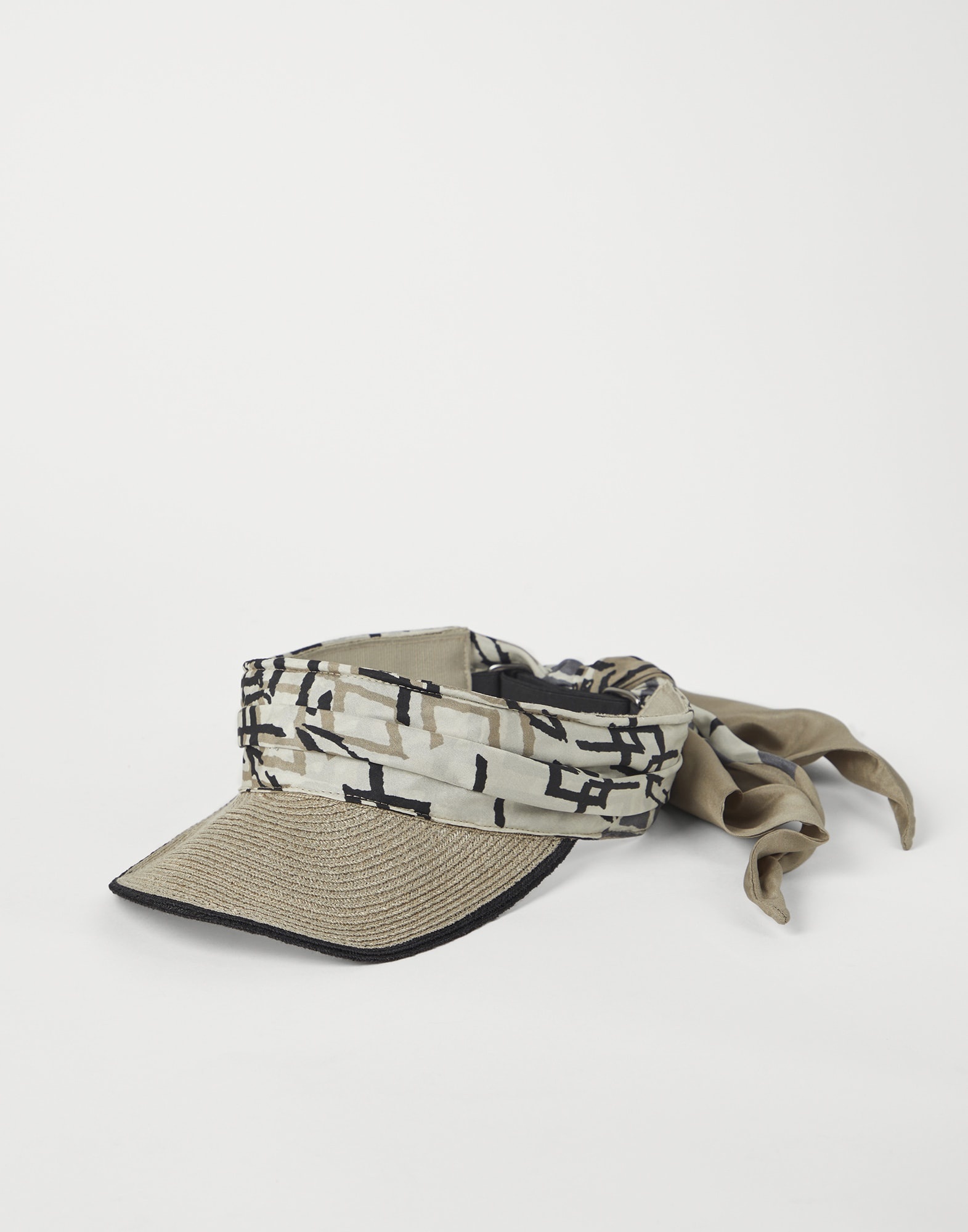 Silk ethnic print pongée and hemp visor - 1