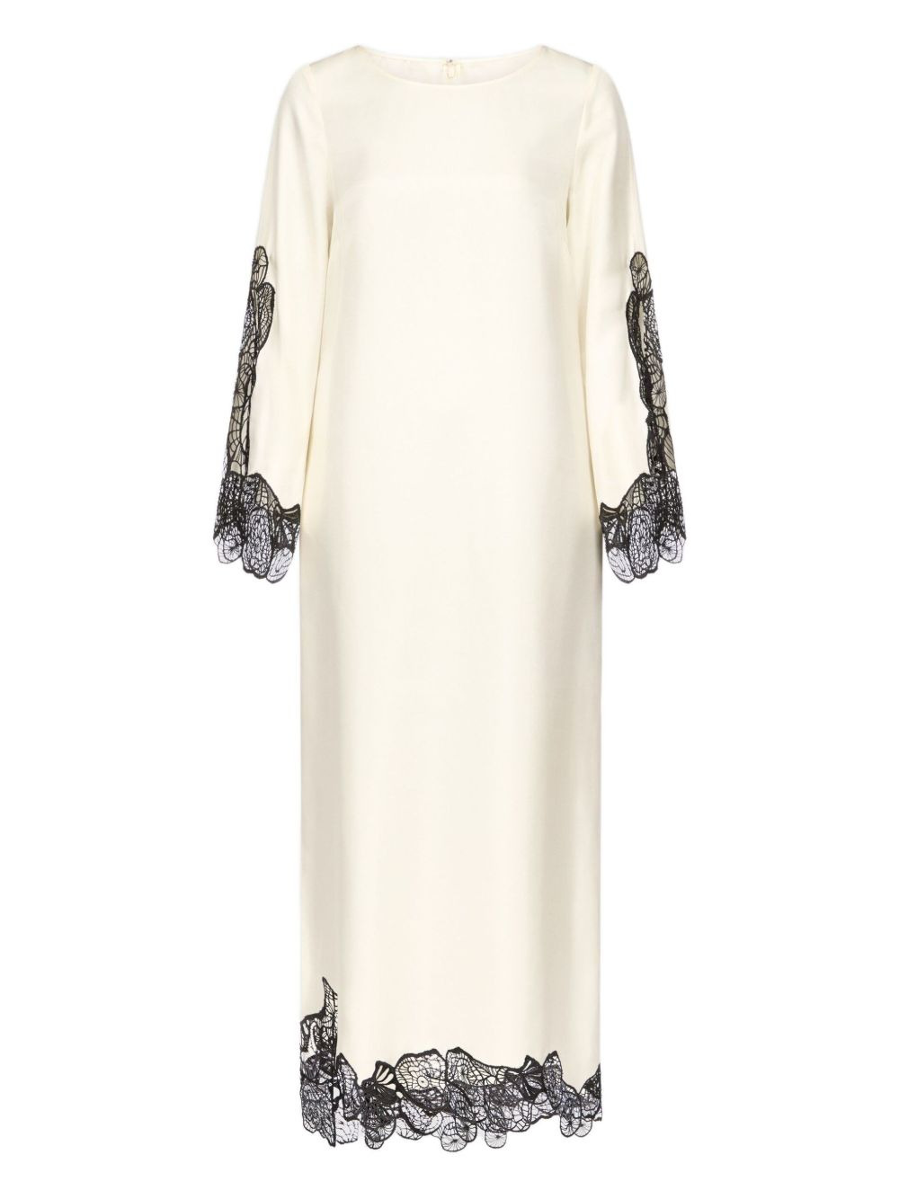 lace-trimmed long-sleeved asymmetric day dress - 1
