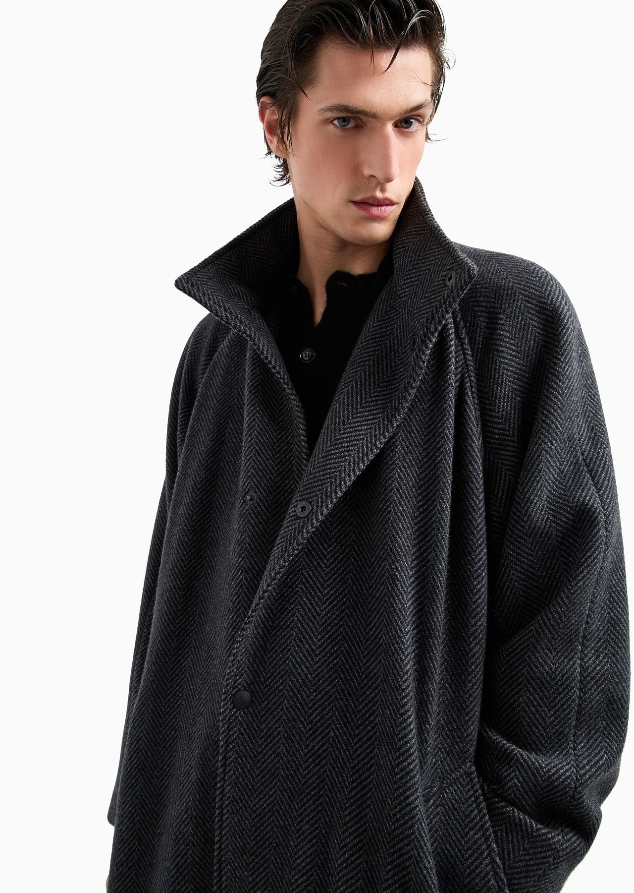 Long coat in chevron jacquard cashmere-blend cloth - 5