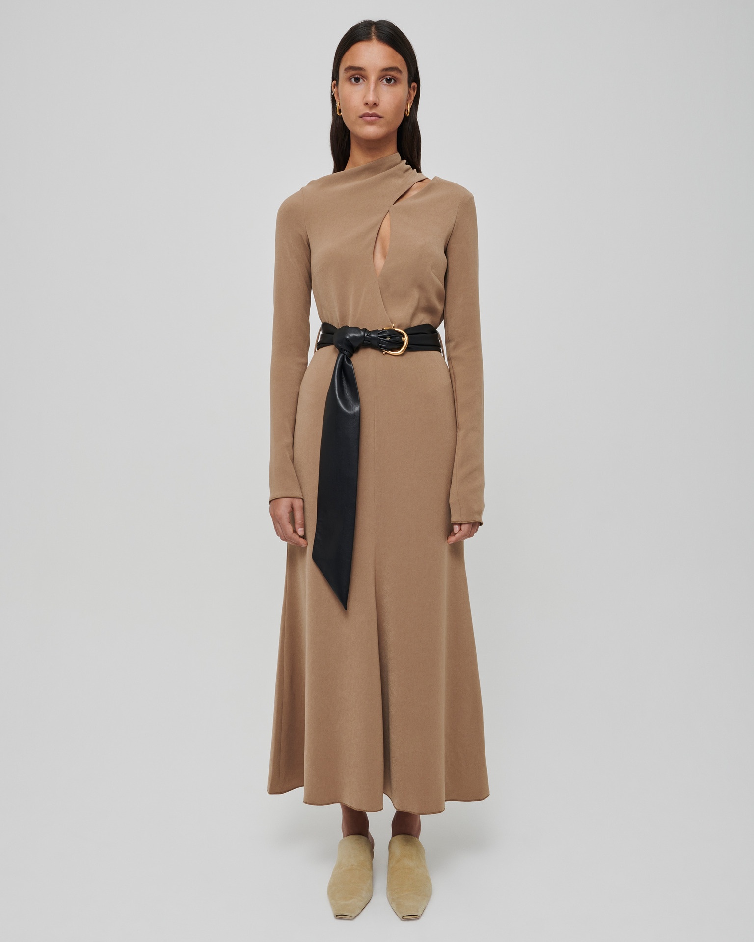 CLEMENT - Stretch-georgette dress - Khaki - 1