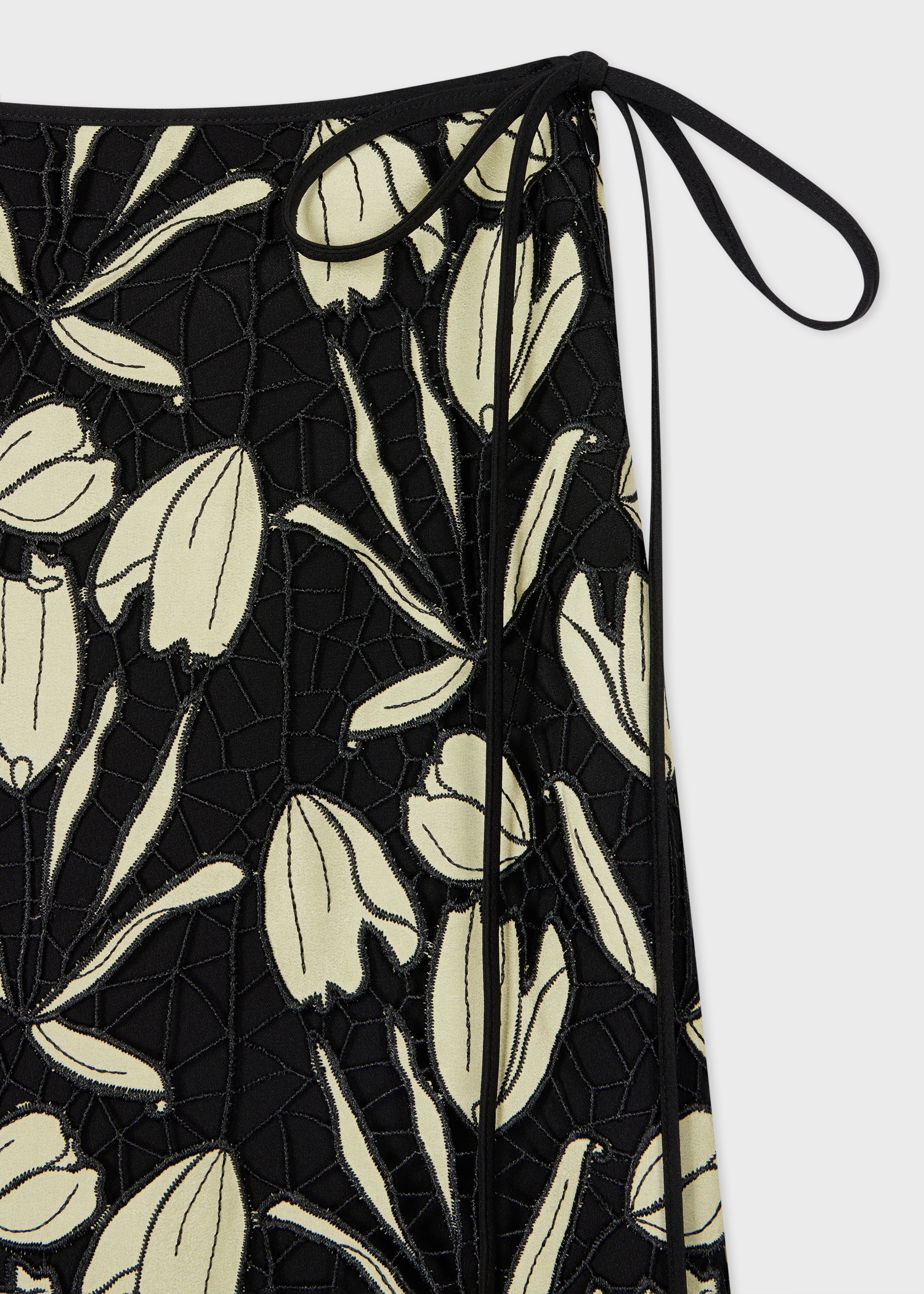Women's Black Embroidered Floral Print Midi Skirt - 2