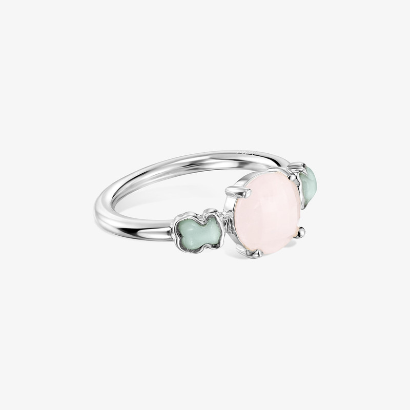 TOUS TOUS Mini Color Ring in Silver with Pink Quartz and Amazonite 0,4-0,8cm. outlook
