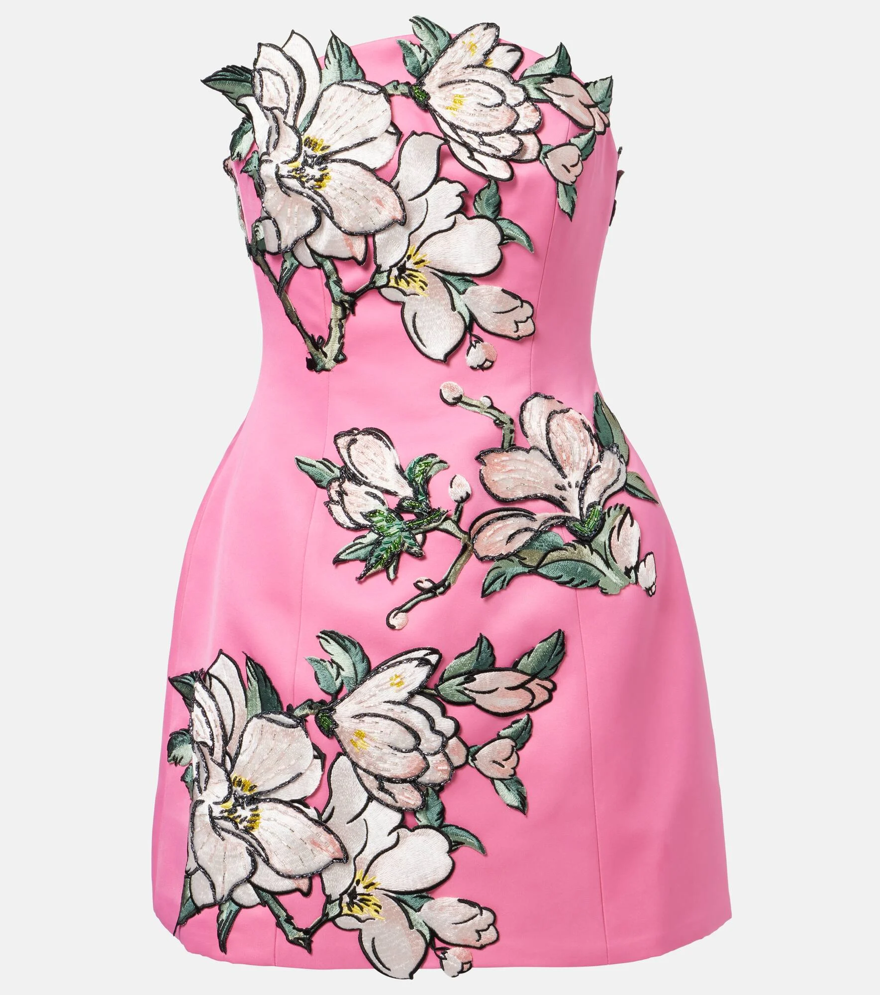 Floral-appliqué embroidered minidress - 1