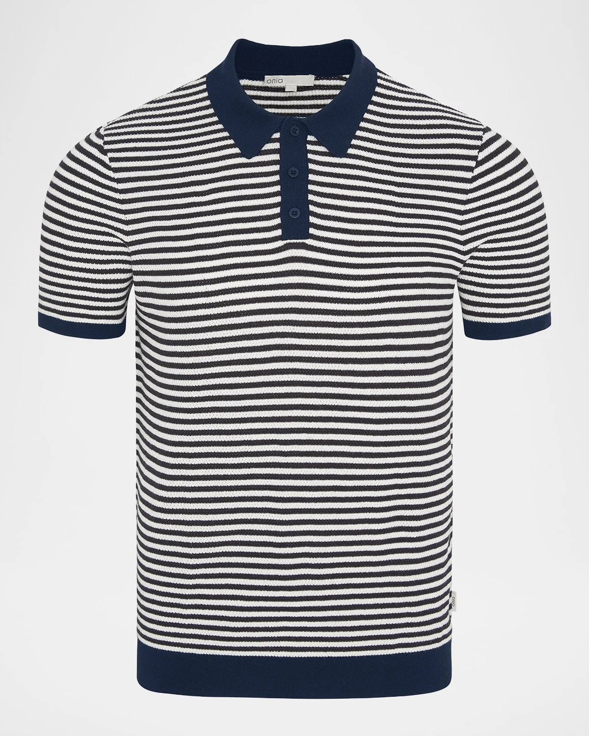 Men's Cotton Pinstripe Textured Knit Polo Shirt - 1