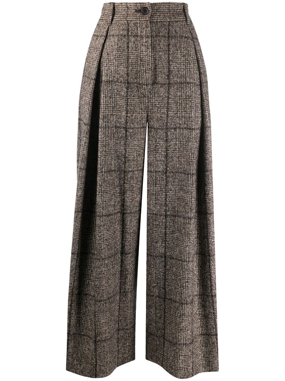 tweed check wide-leg trousers - 1