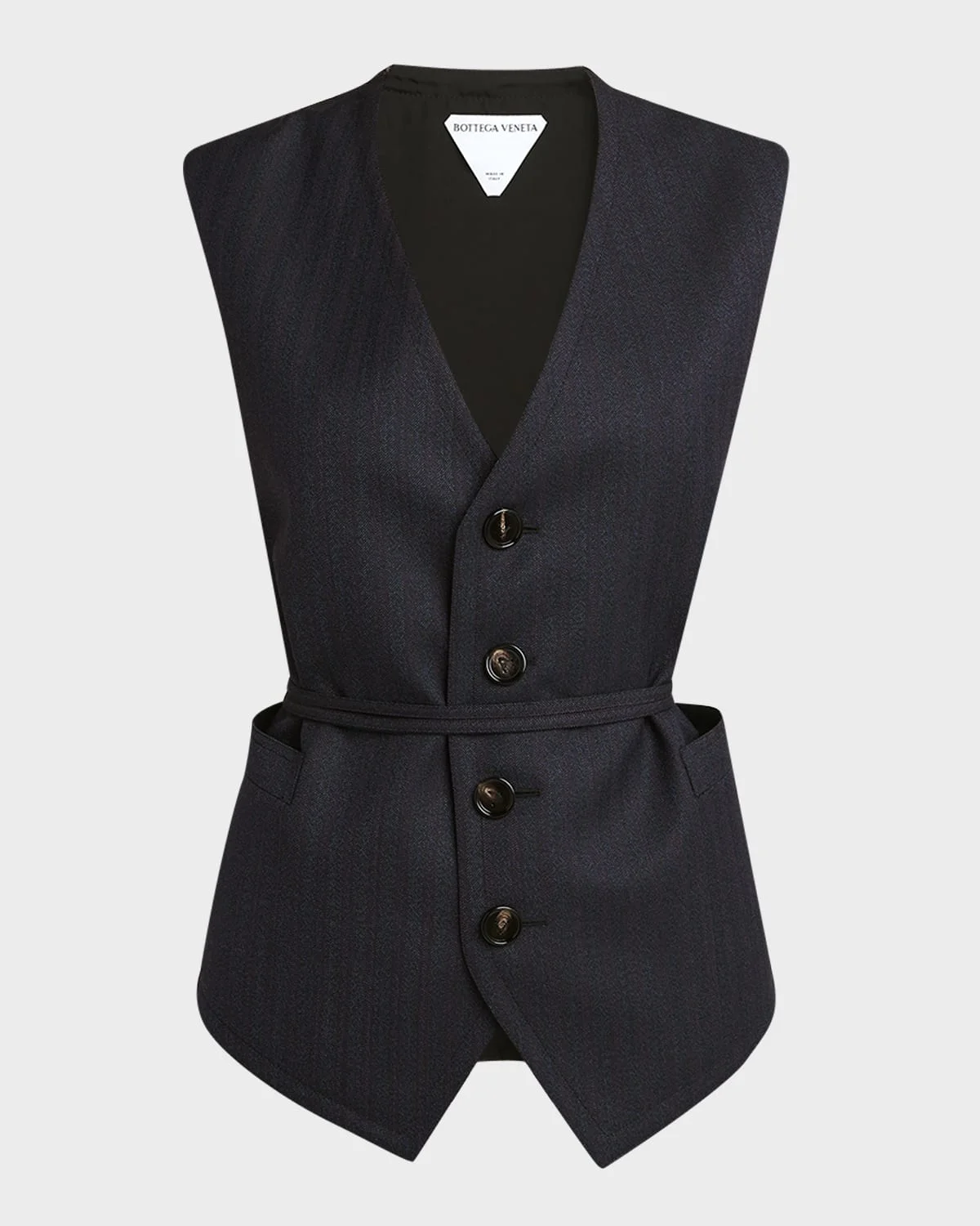 Subtle Striped Wool Gilet with Tie Waist - 1