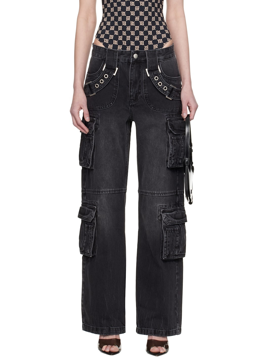 Black Harness Strap Jeans - 1