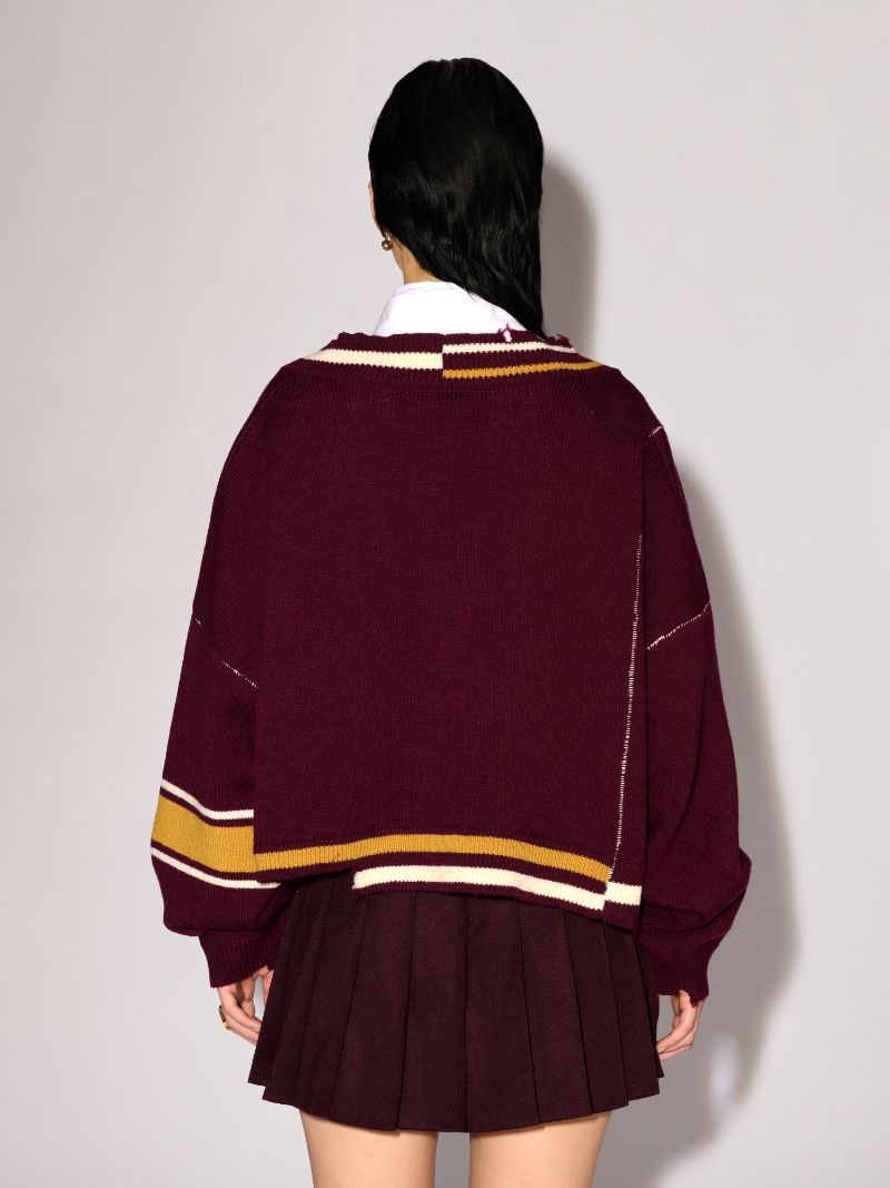 DAMAGED RIB V NECK SWEATER - 4