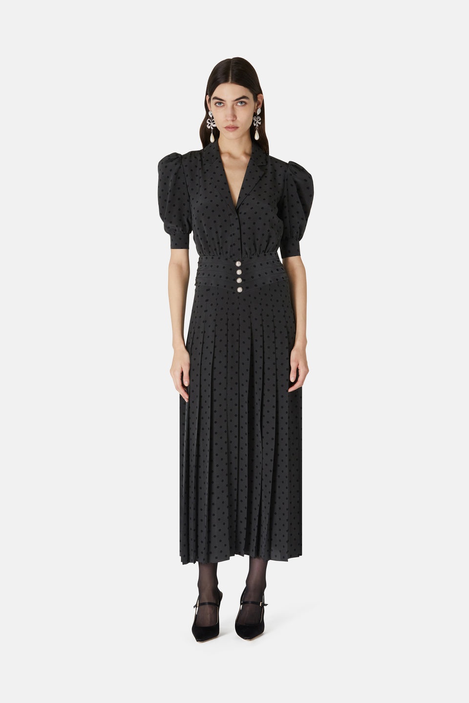 POLKA DOT PRINT SILK PLEATED DRESS - 4