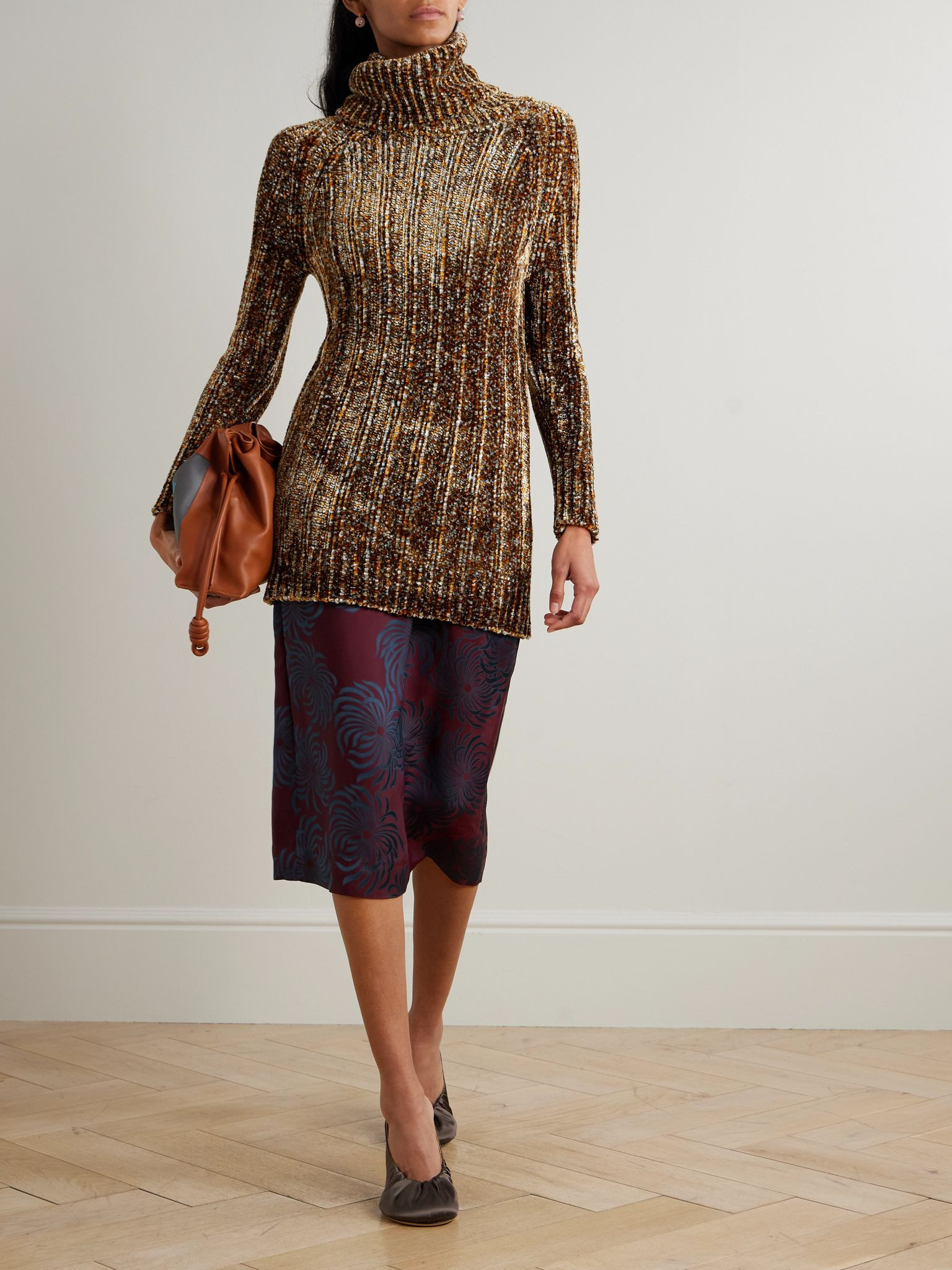 Chenille turtleneck sweater Brown - 2