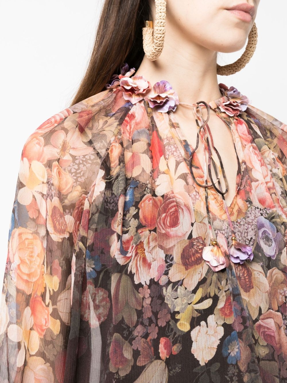 gathered-neck floral-print blouse - 5