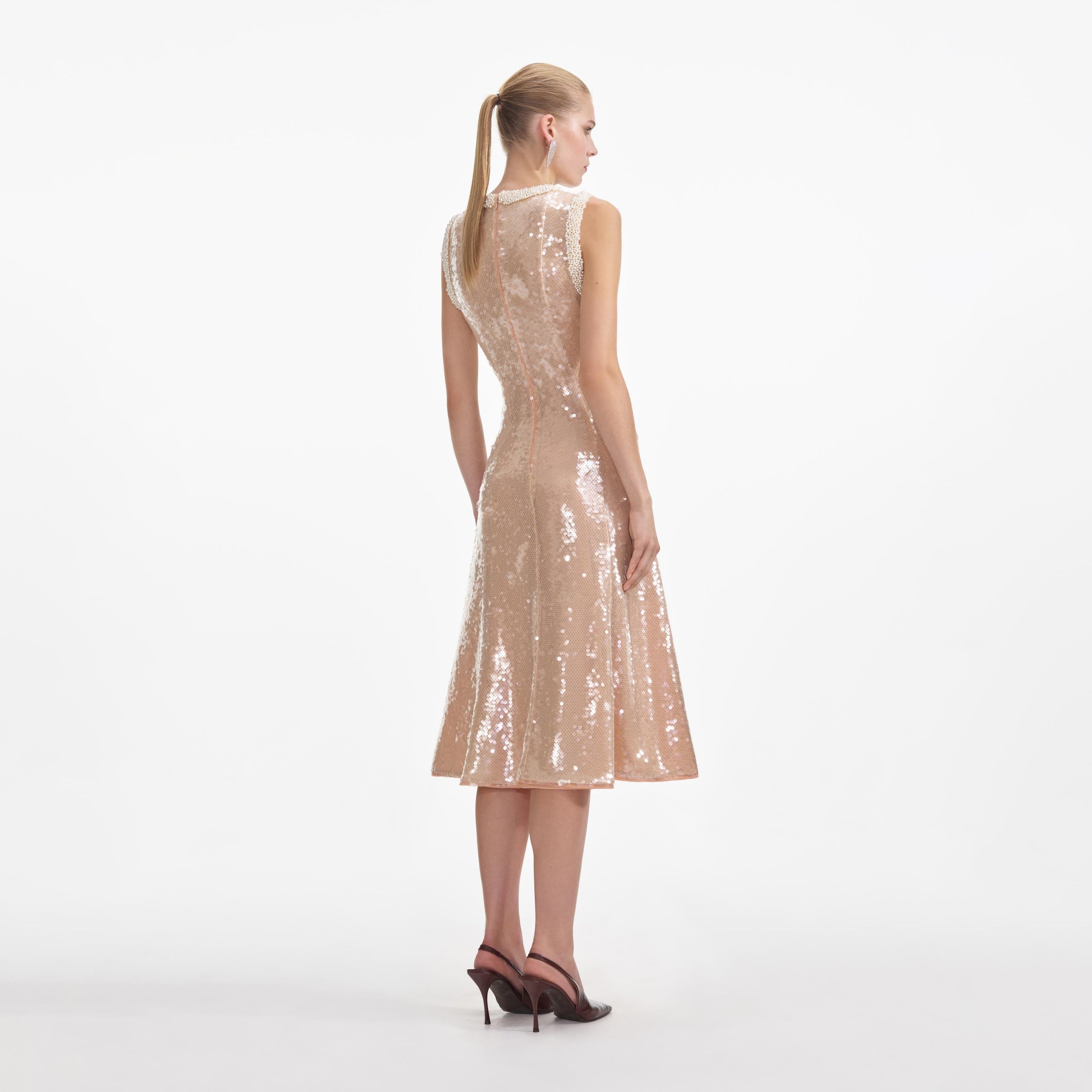 Sequin Pearl Trim Midi Dress - 3