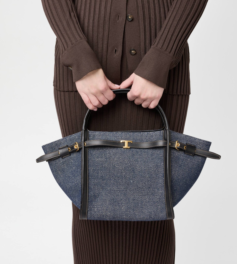 Tod's SHOPPING BAG IN CANVAS AND LEATHER SMALL - BLUE outlook