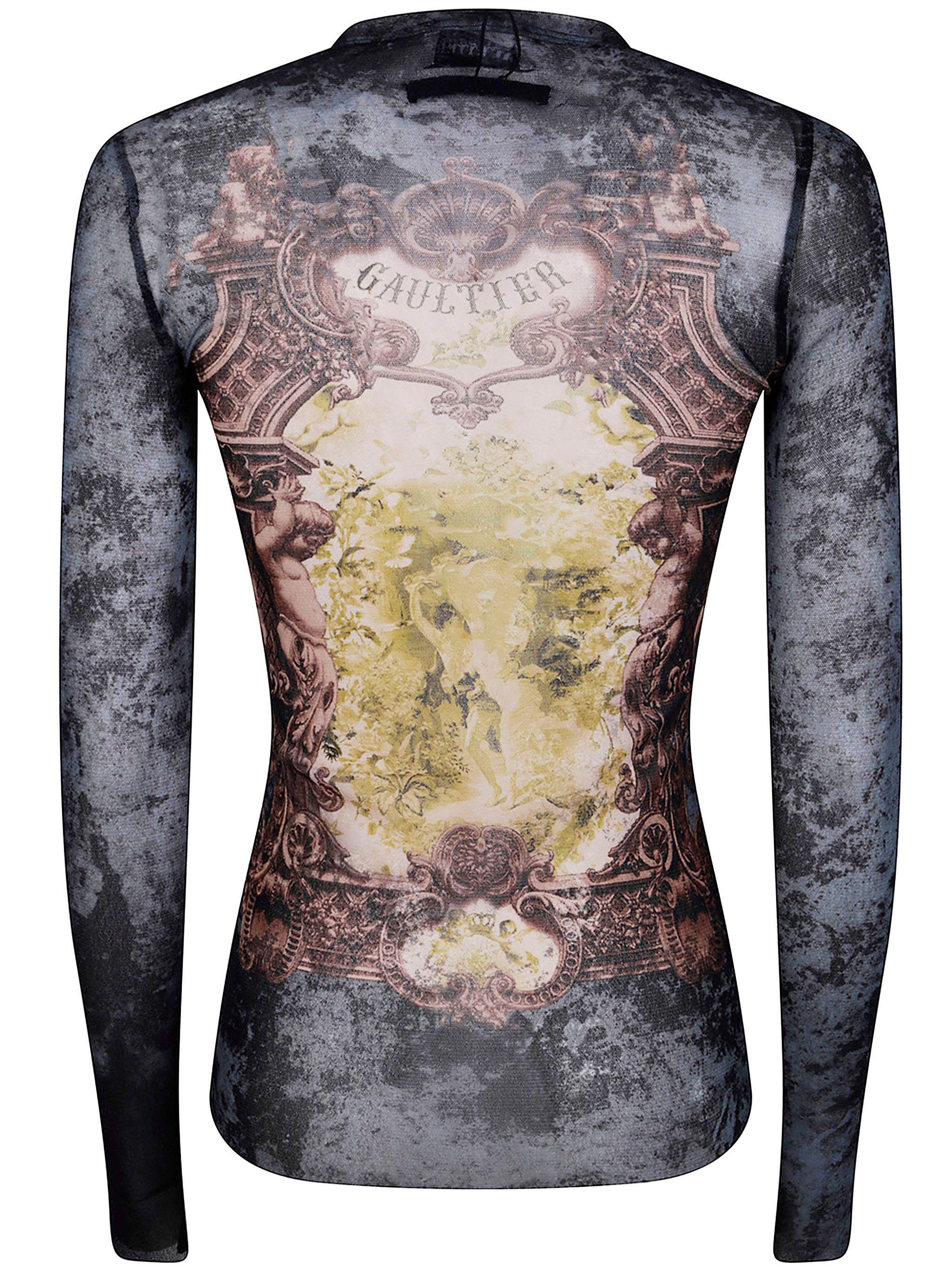Jean Paul Gaultier Women Mesh Long Sleeves Top Printed "Médaillon" - 7