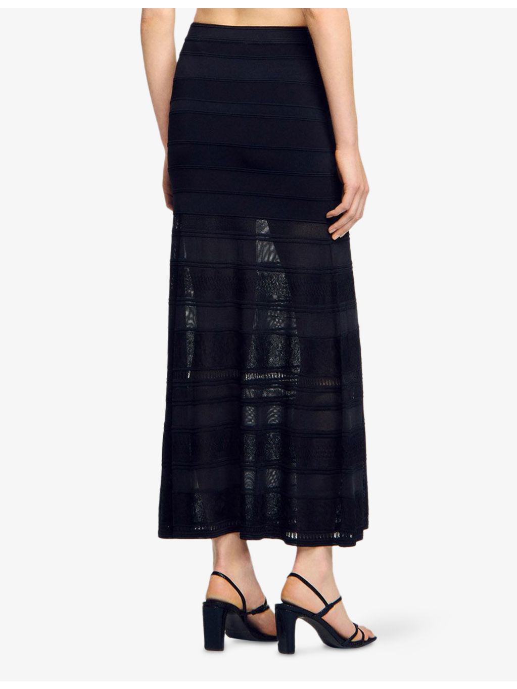 High-Rise Decorative-Stitch Knitted Midi Skirt - 4
