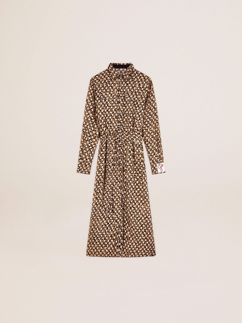 Women's shirt dress with animal print and gold fil coupé 1