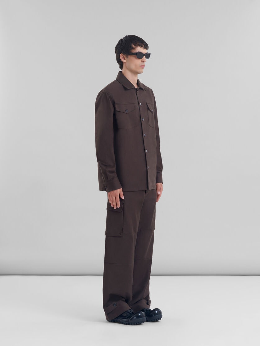 BROWN ORGANIC COTTON SATIN SHIRT - 5
