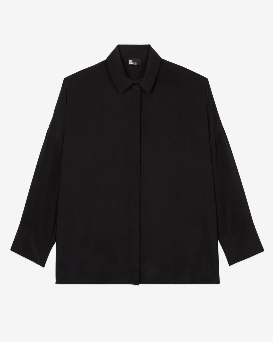 LOOSE BLACK WASHED SILK SHIRT - 1