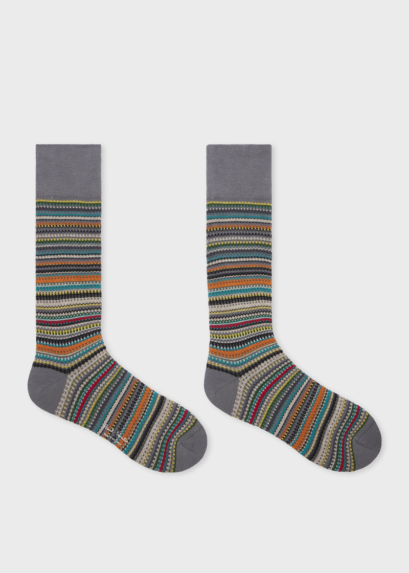 Paul Smith Grey 'Signature Stripe' Cotton-Blend Pique Socks outlook