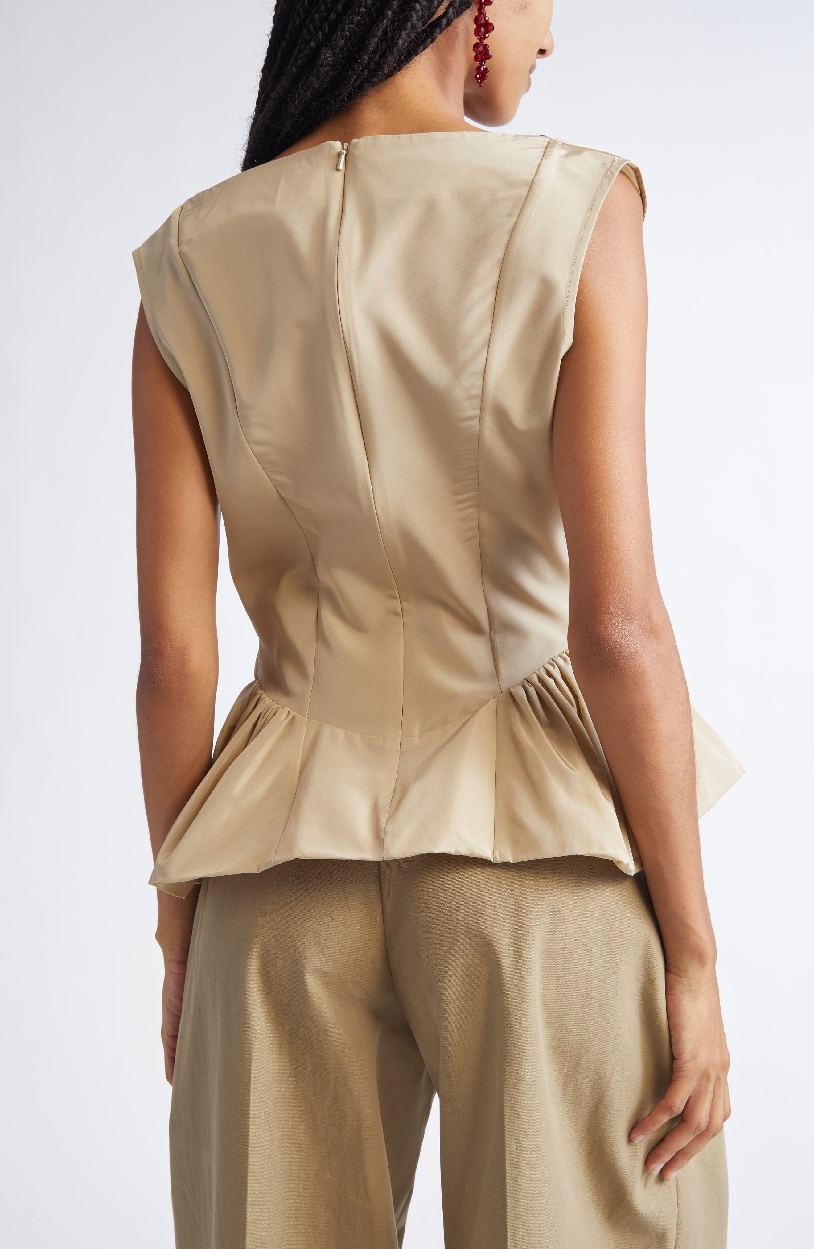 Simone Rocha Draped Bind Taffeta Peplum Top in Stone at Nordstrom - 3