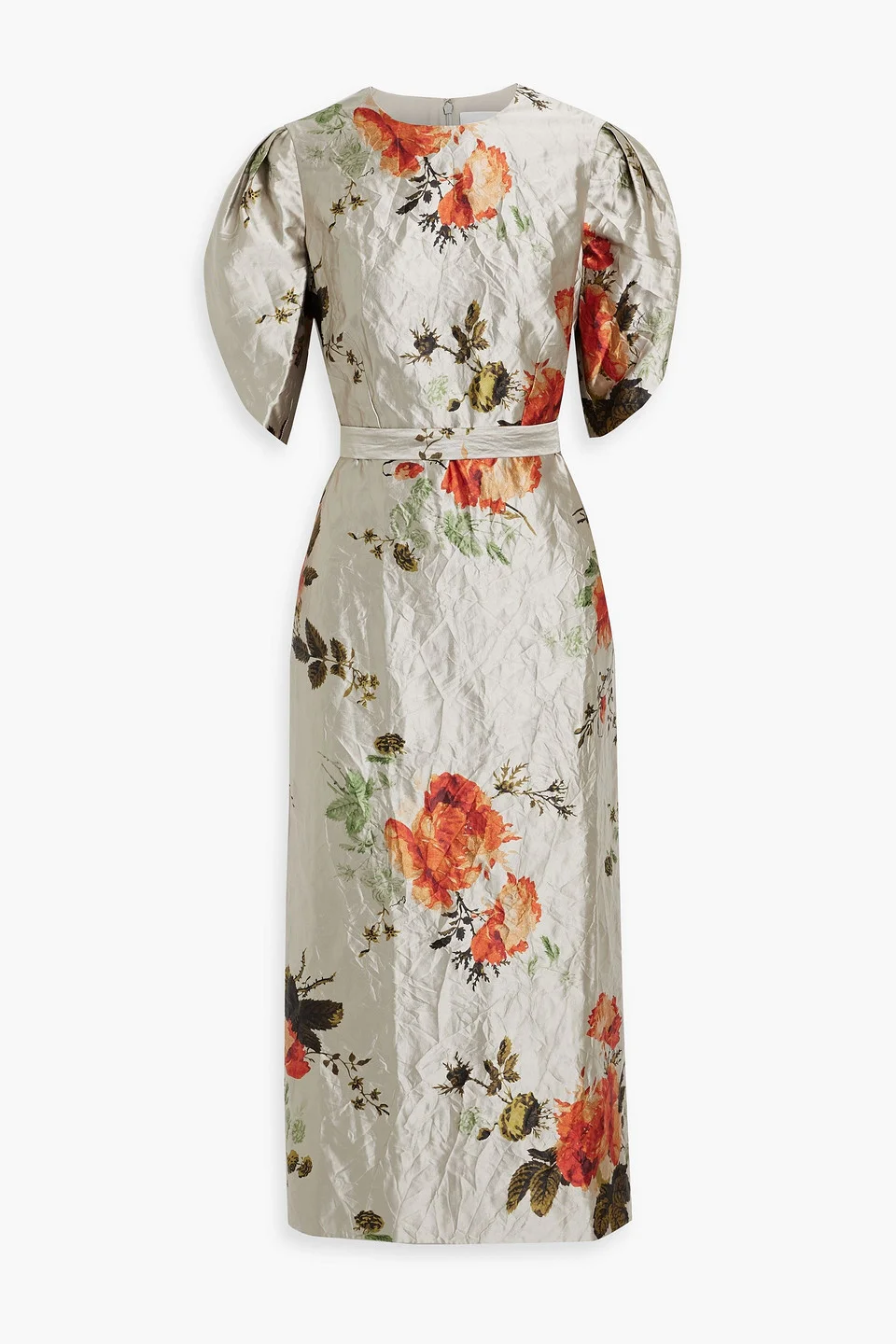 Crinkled floral-print satin-twill midi dress - 1