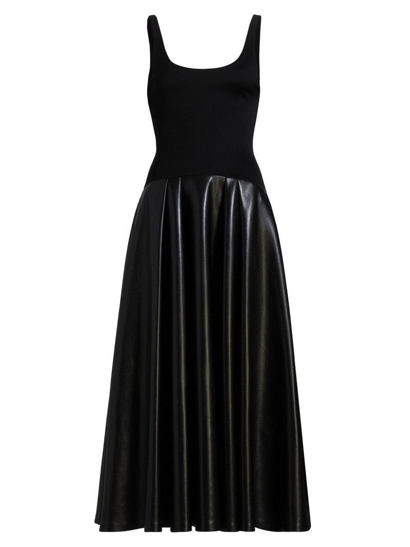 Women's Adley Faux-Leather Drop-Waist Flared Maxi Dress - Black 1