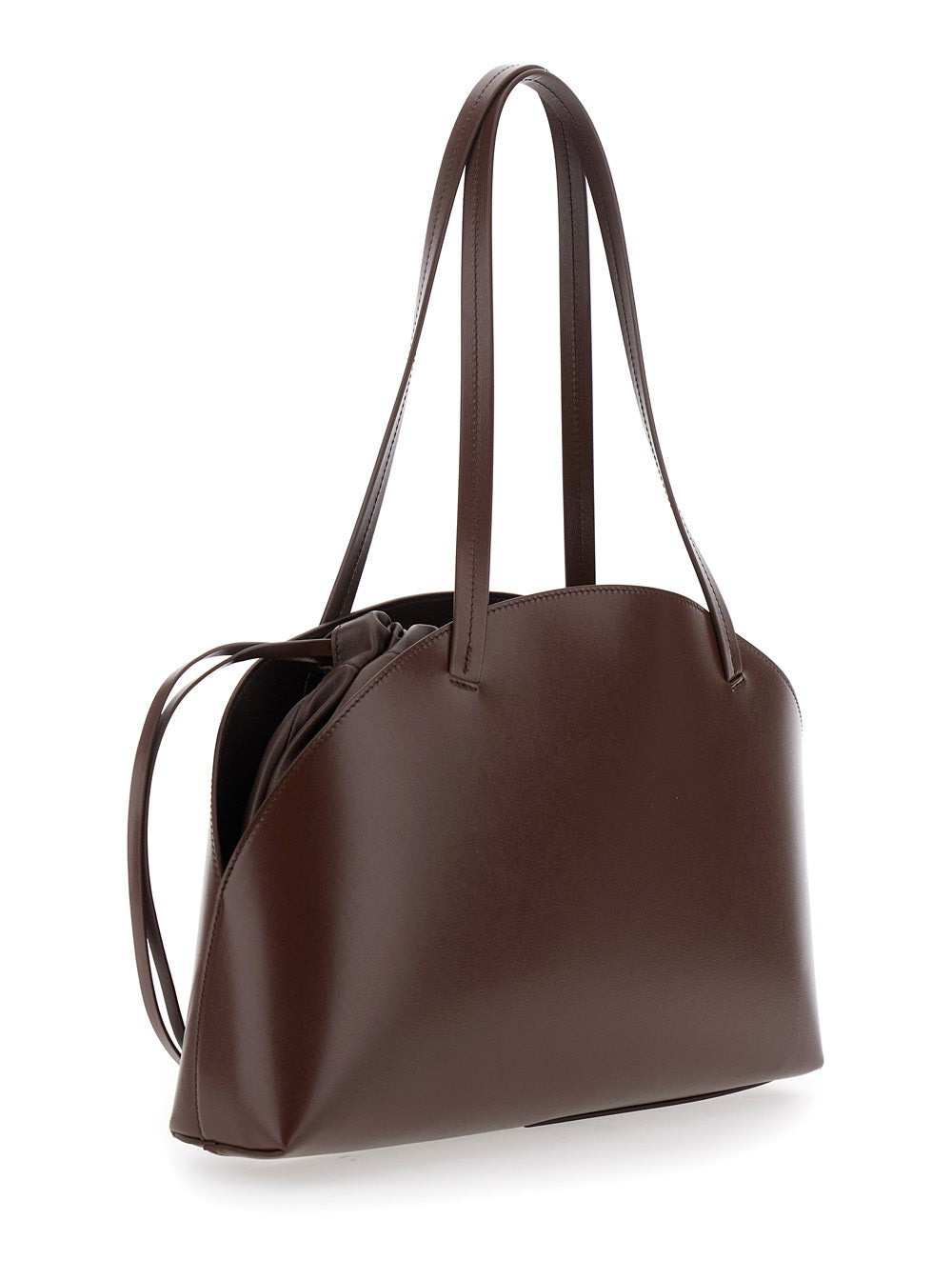 Jil Sander Women 'Curve Medium' Brown Shoulder Bag With Embossed Logo On The Front And Curved Design - 3
