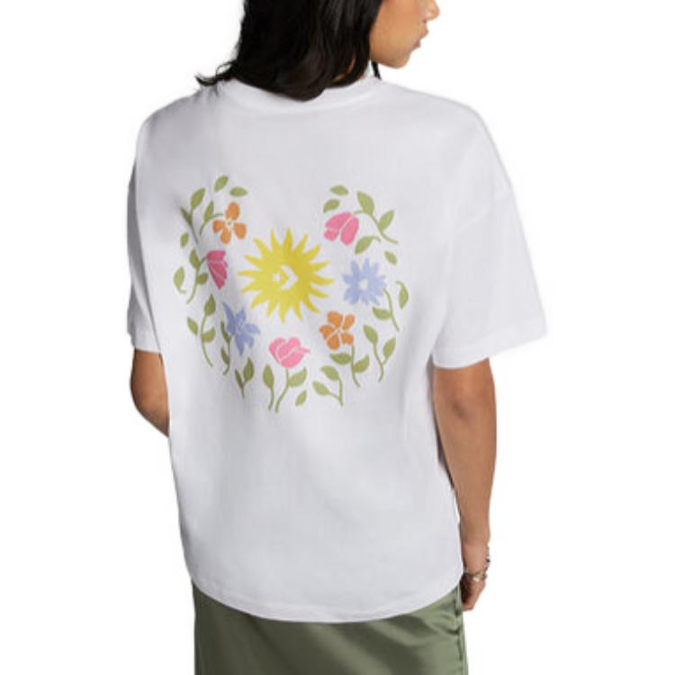 (WMNS) Converse Oversized Floral Graphic Crew T-Shirt 'White' 10025213-A01 - 3