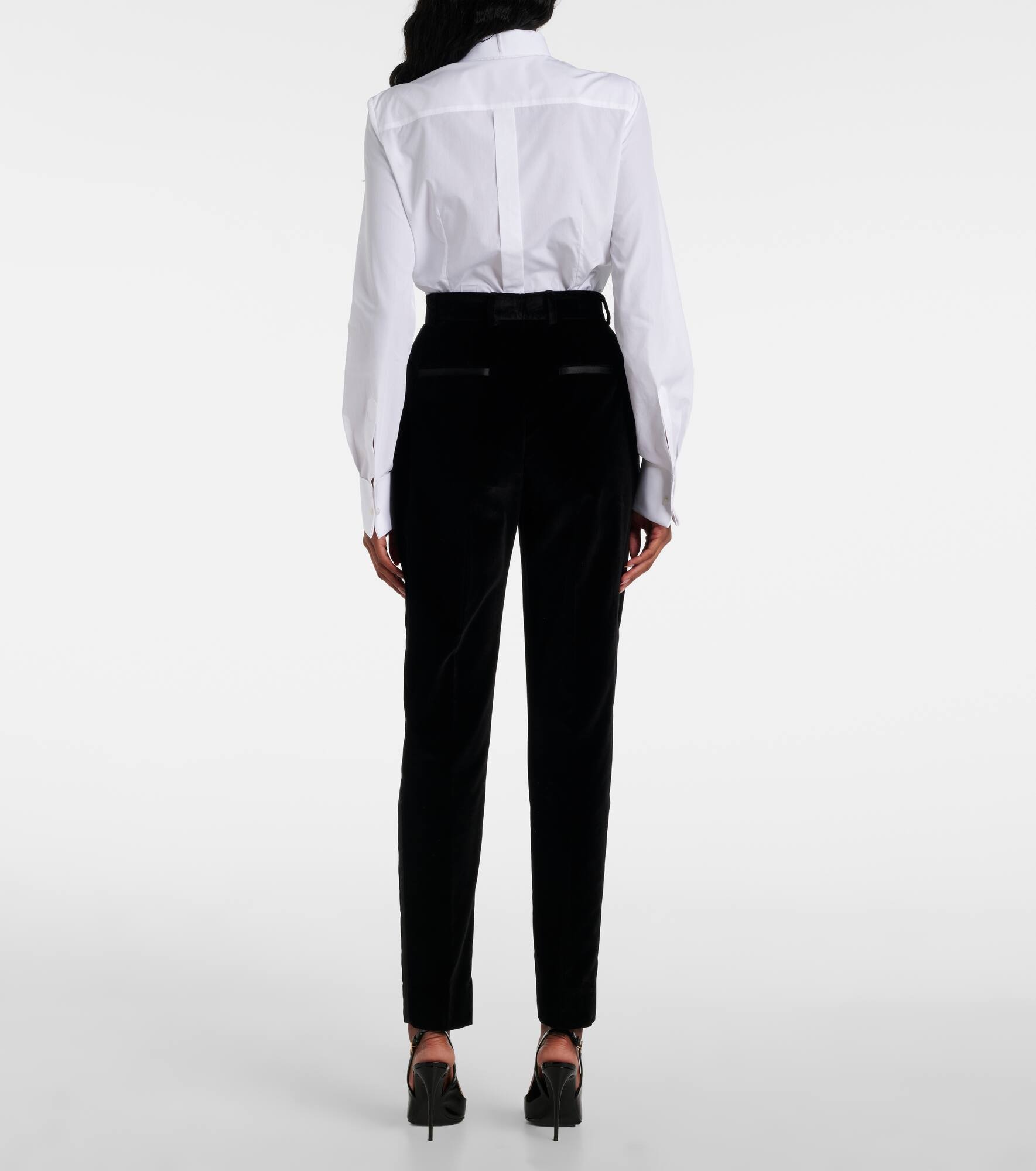 High-rise cotton-blend velvet tuxedo pants - 3