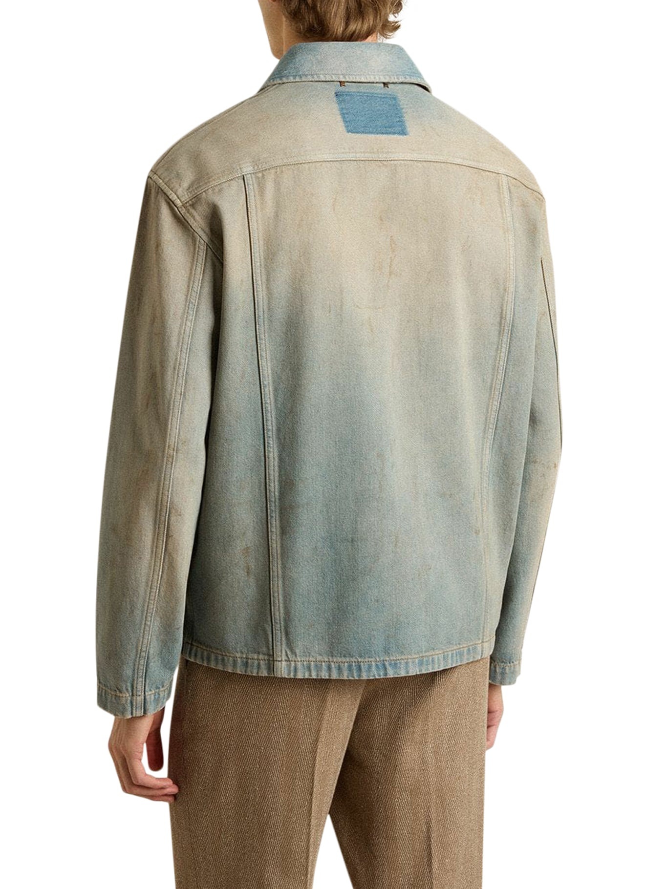 MEN`S DISTRESSED EFFECT DENIM JACKET WITH ZIP - 4