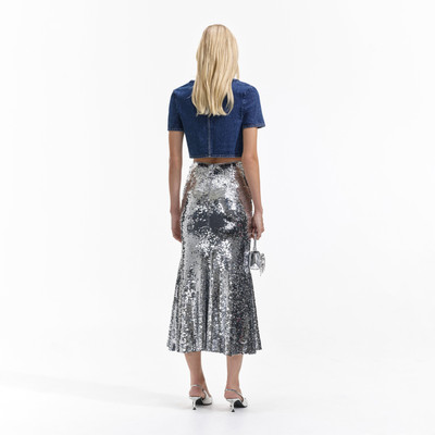 self-portrait Silver Sequin Maxi Skirt outlook