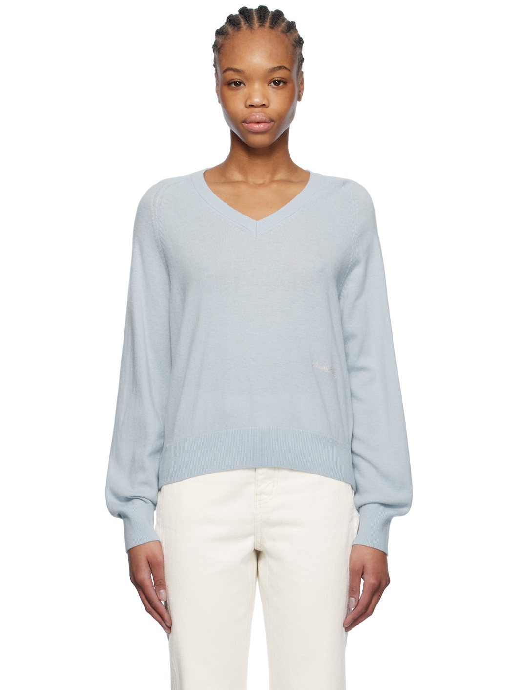 Blue V-Neck Sweater - 1