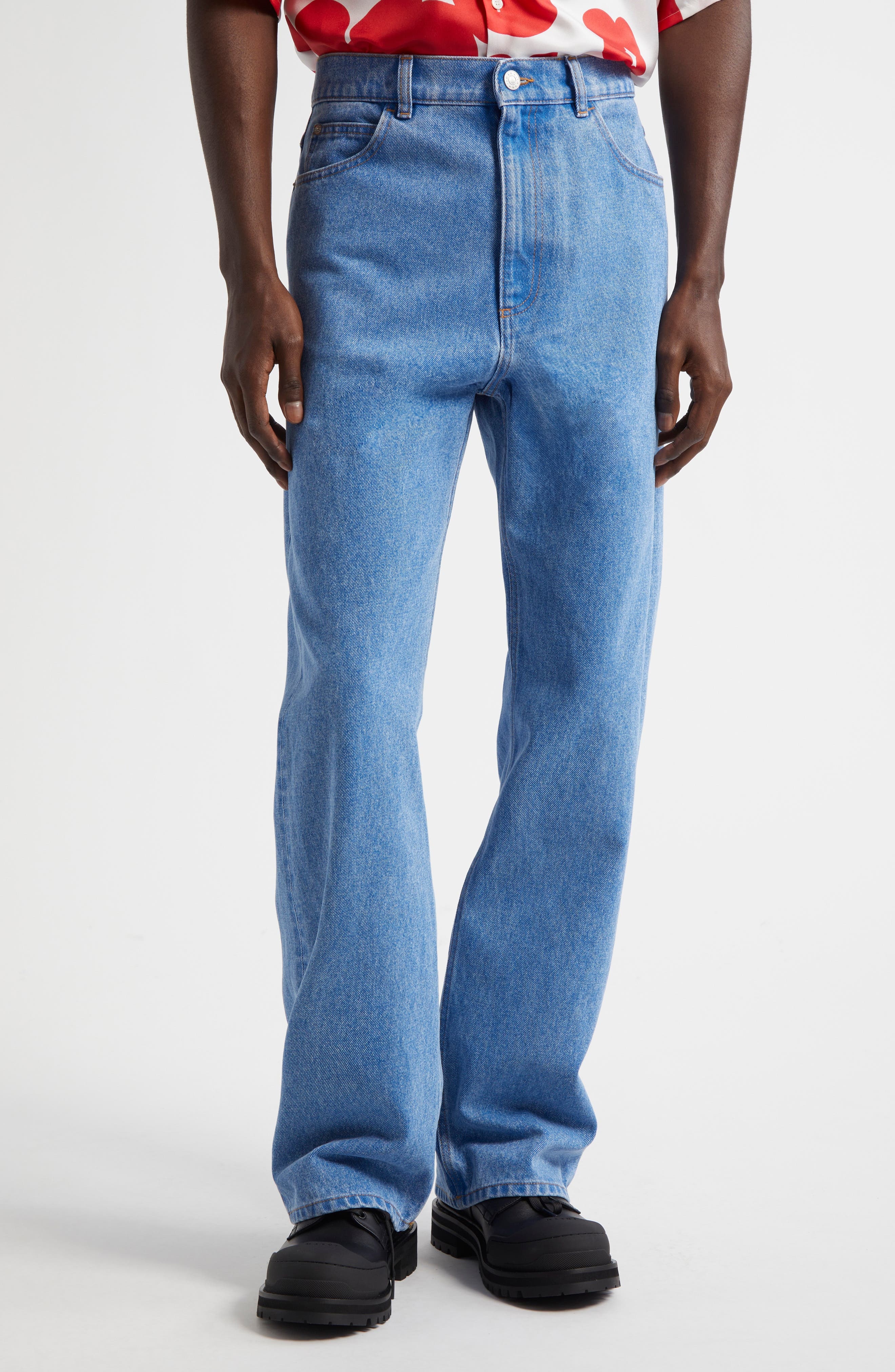 Marni Stonewashed Oragnic Cotton Wide Leg Jeans in Cobalt at Nordstrom - 1