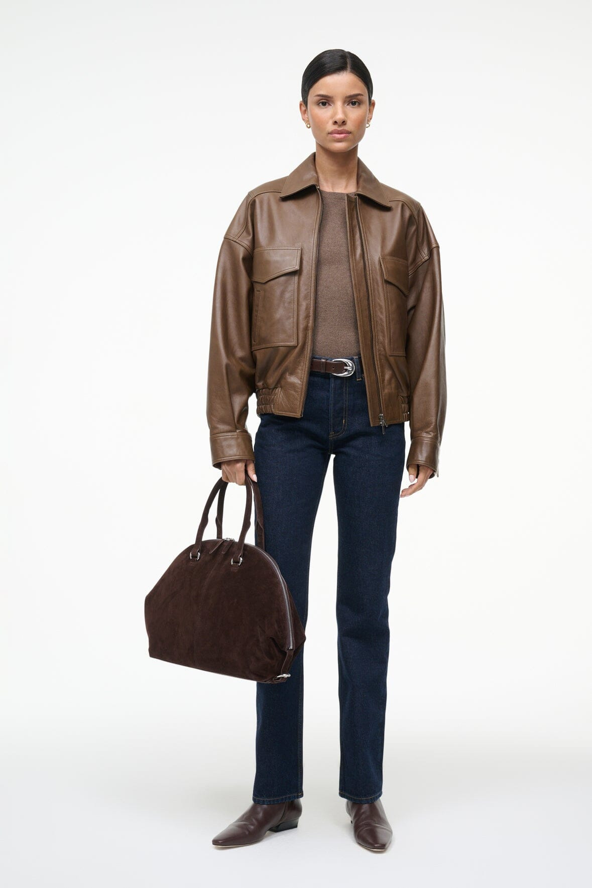 STAUD EUGENE LEATHER JACKET TRUFFLE - 4