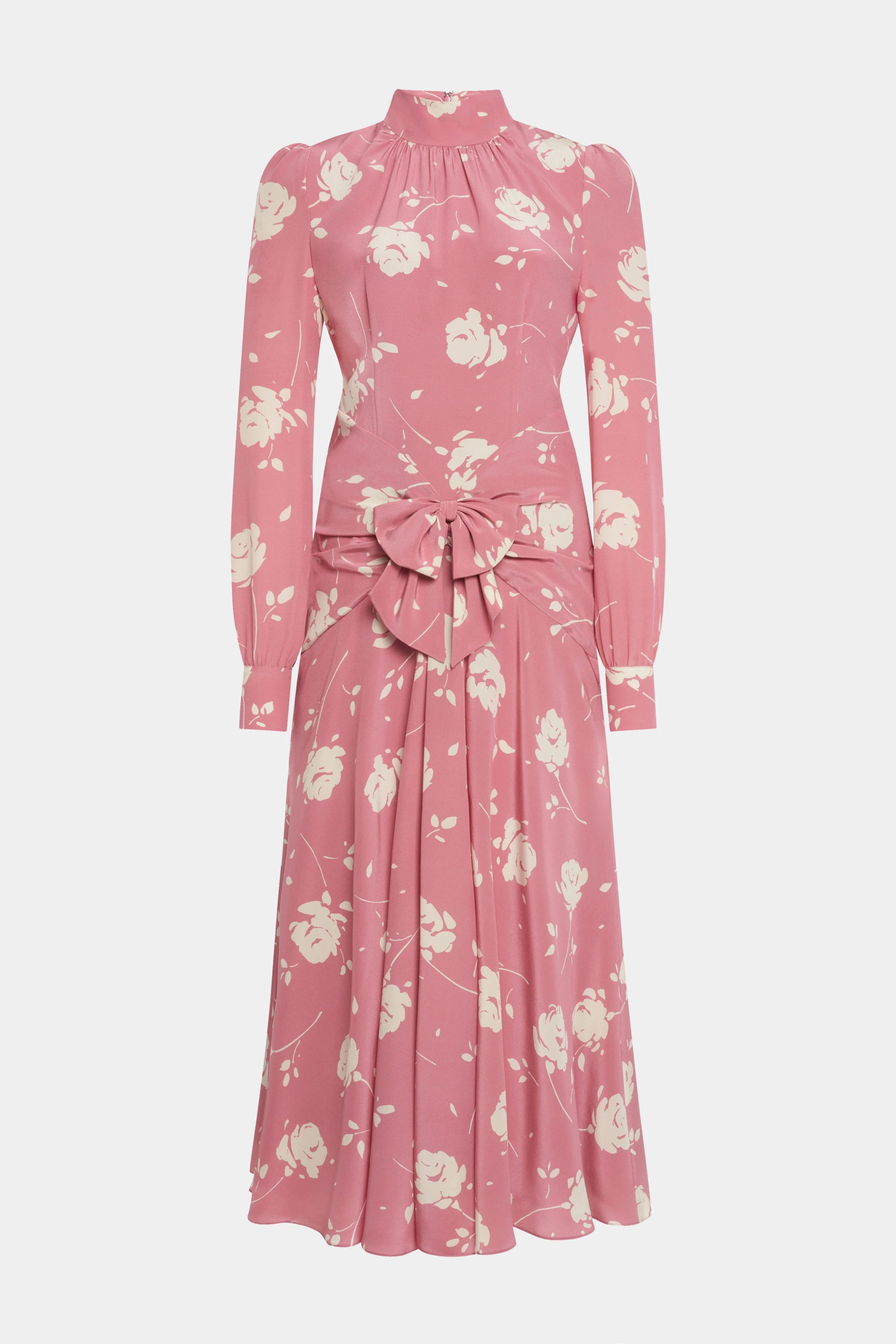 ROSE PRINT HIGH NECK DRESS - 1