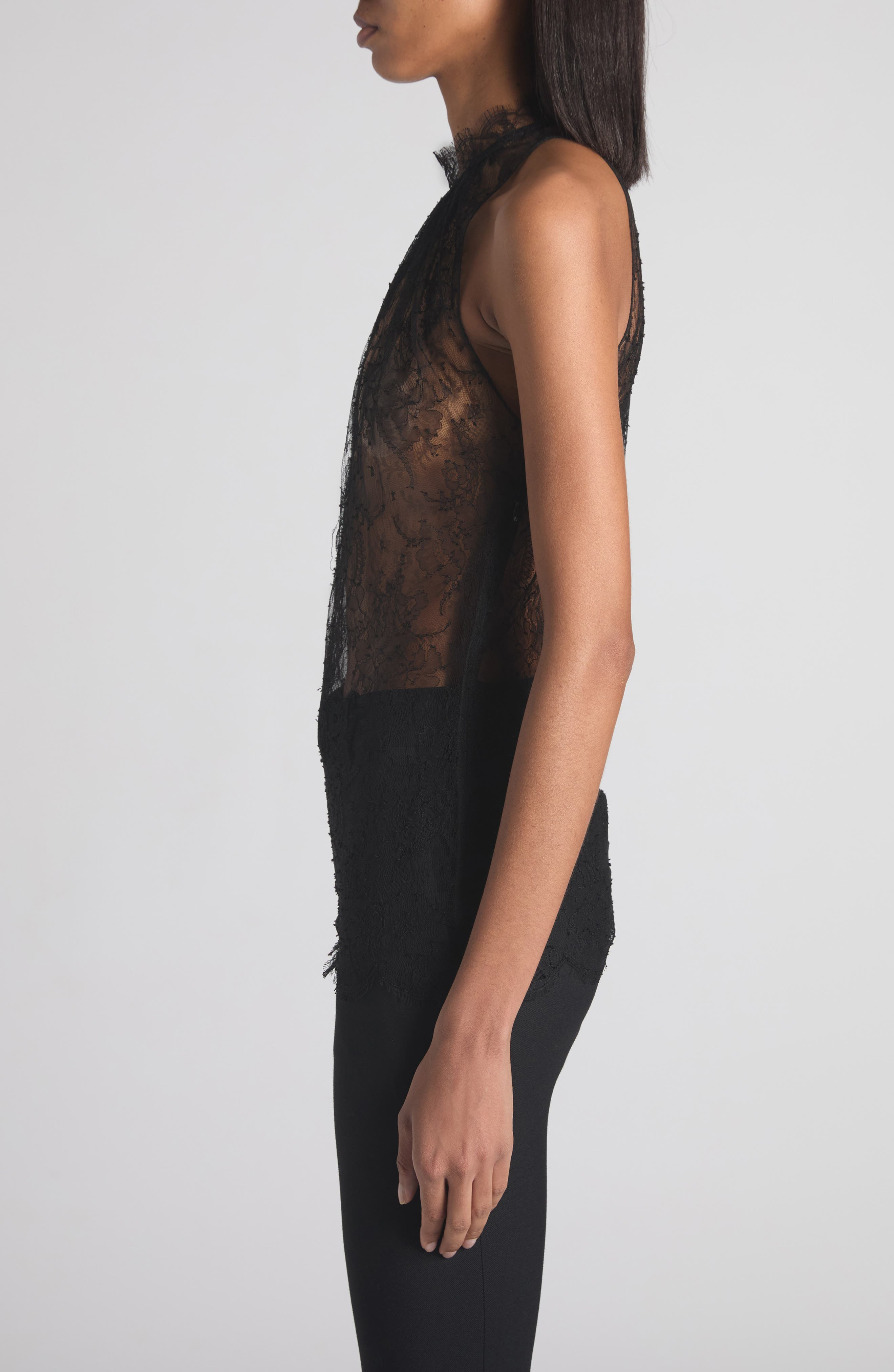 McQueen Sleeveless Sheer Floral Lace Top in Black at Nordstrom - 4