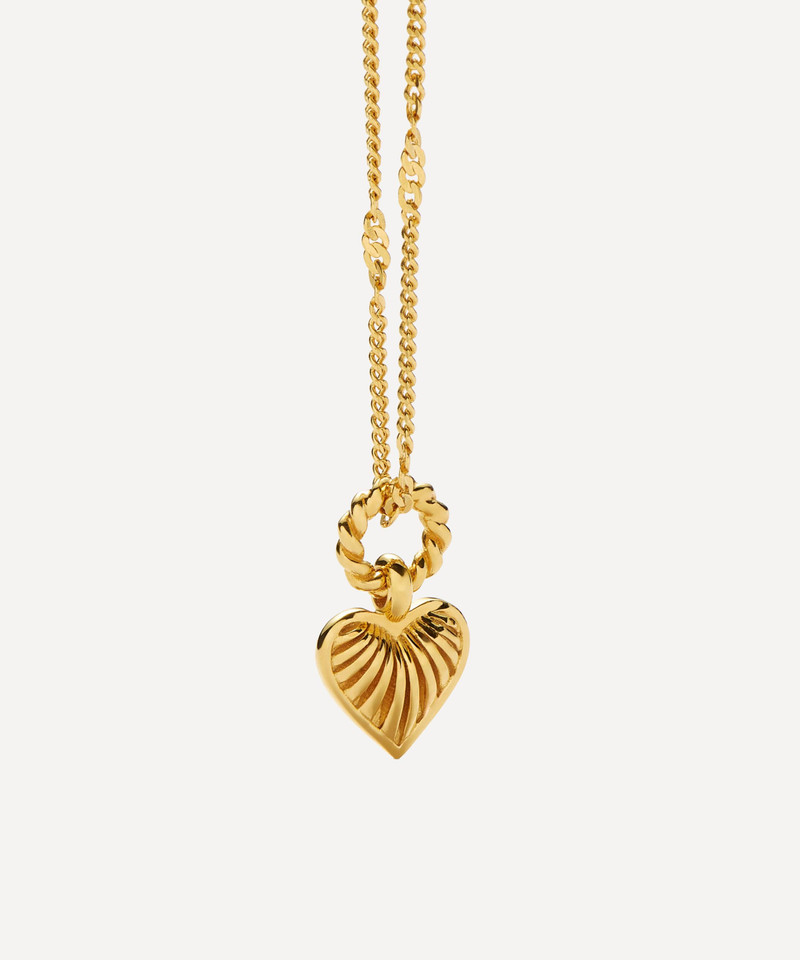 18ct Gold-Plated Vermeil Silver Mini Ridge Heart Pendant Necklace 4