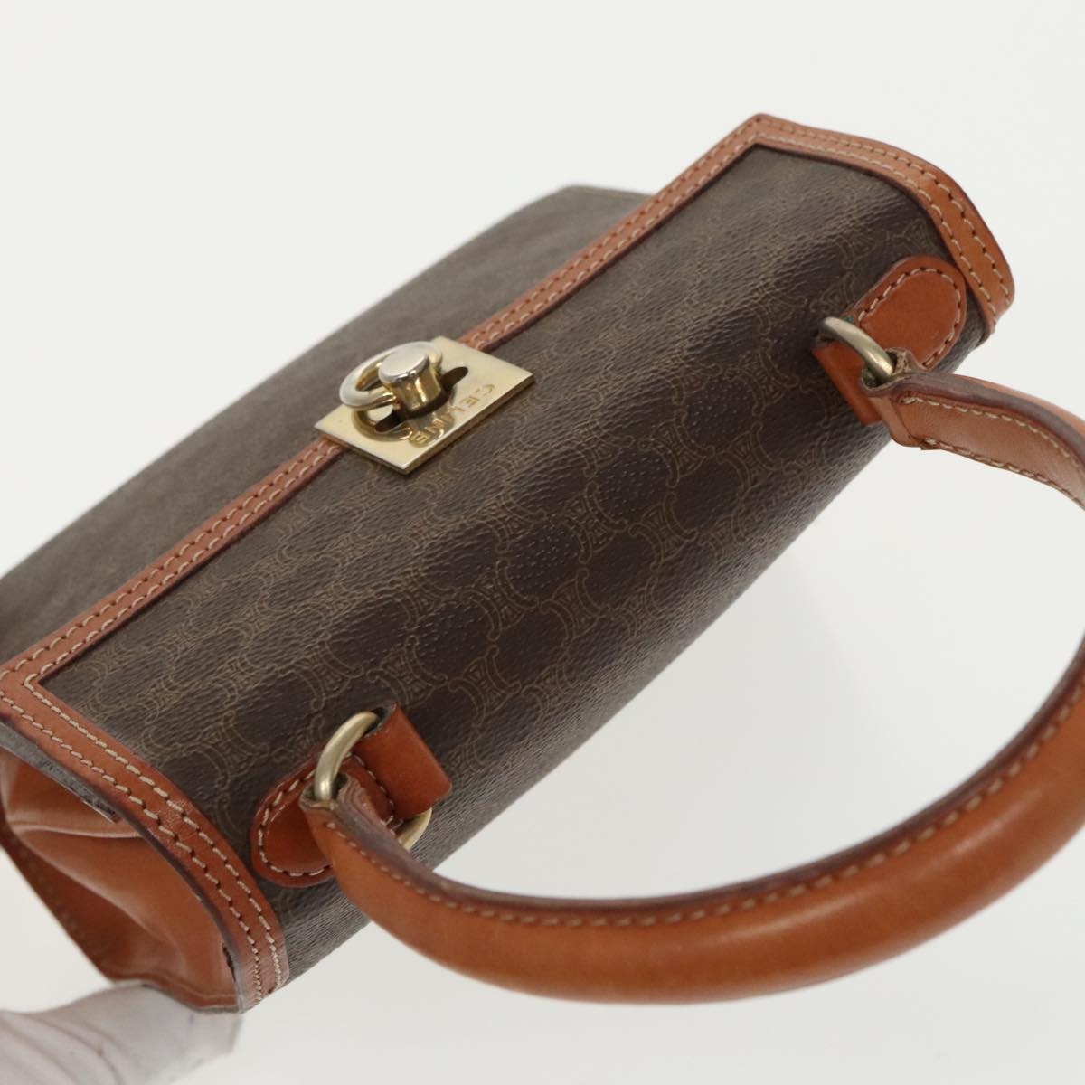 CELINE Macadam Canvas Hand Bag Pvc Leather Brown Gold - 6