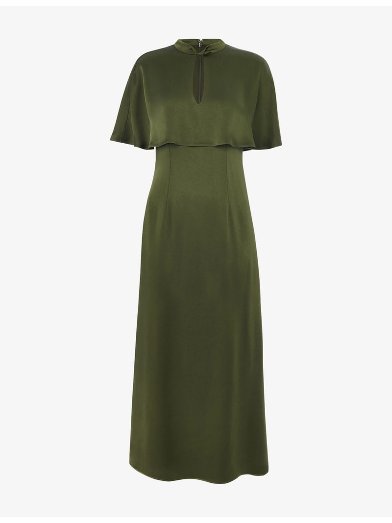 Olive Cape-Overlay Satin Midi Dress 1